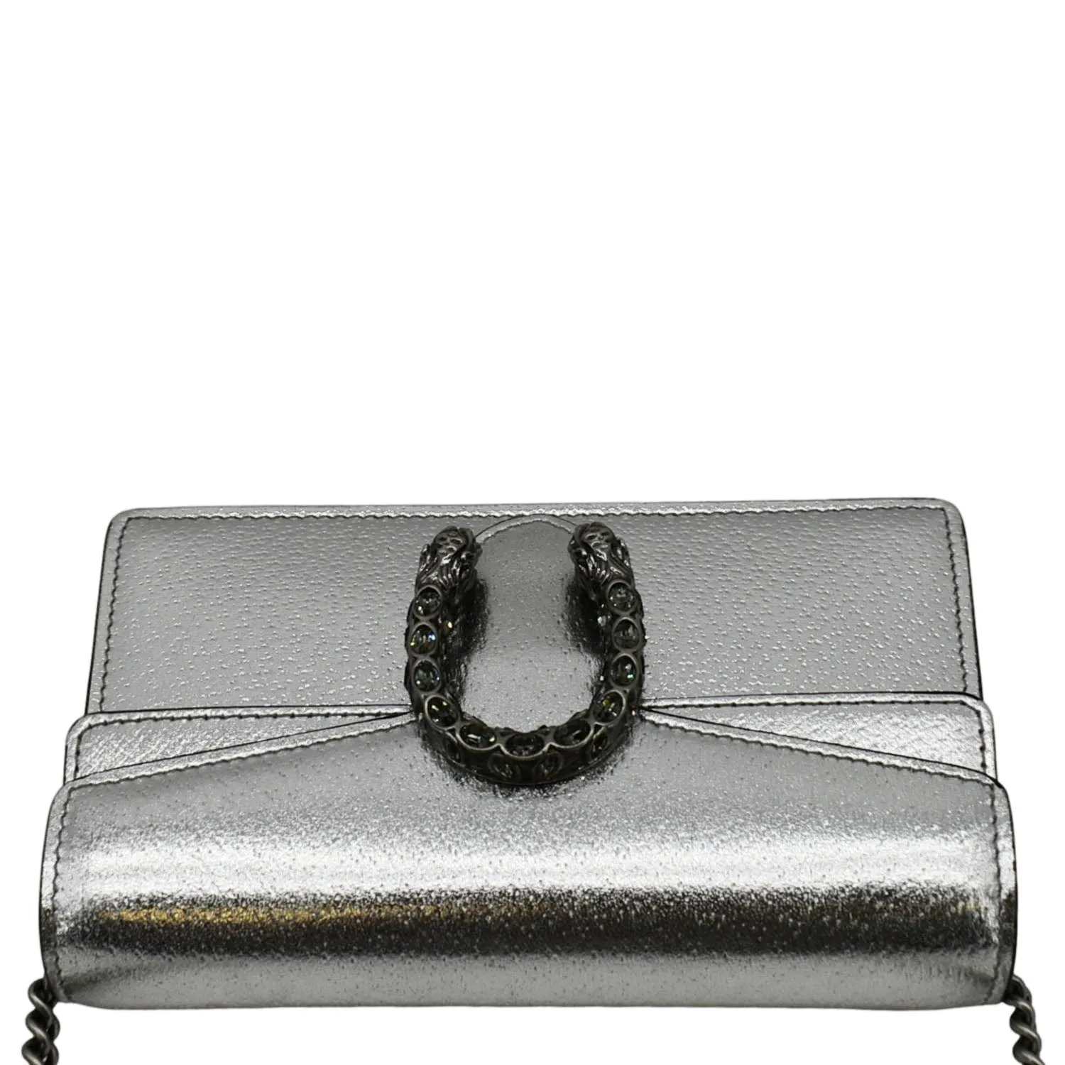 GUCCI Dionysus Super Mini Metallic Leather Crossbody Bag Silver 476432
