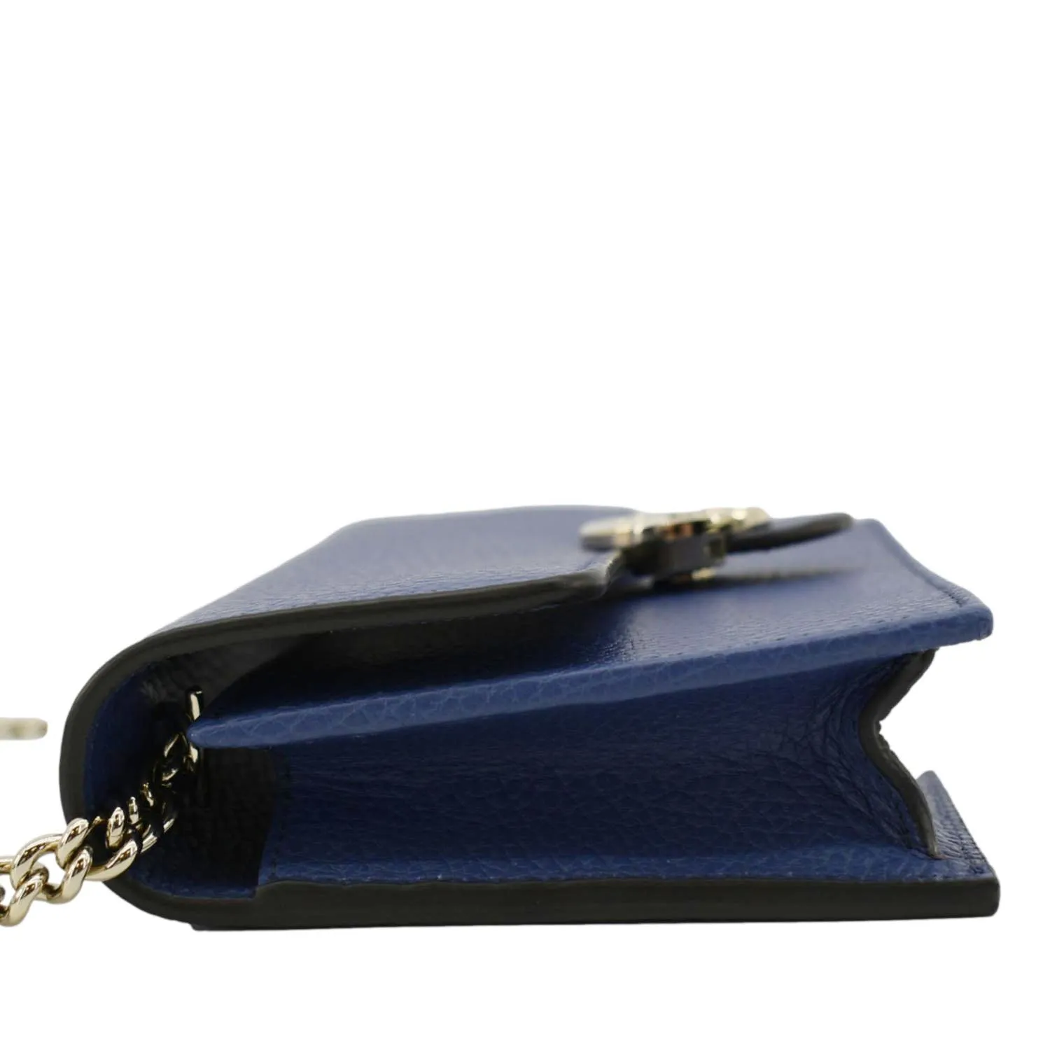 GUCCI Dollar Interlocking G Calfskin Leather Chain Wallet Crossbody Bag Blue 510314