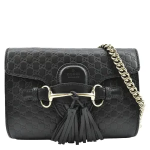 GUCCI Emily Mini Micro GG Leather Shoulder Bag Black 449636