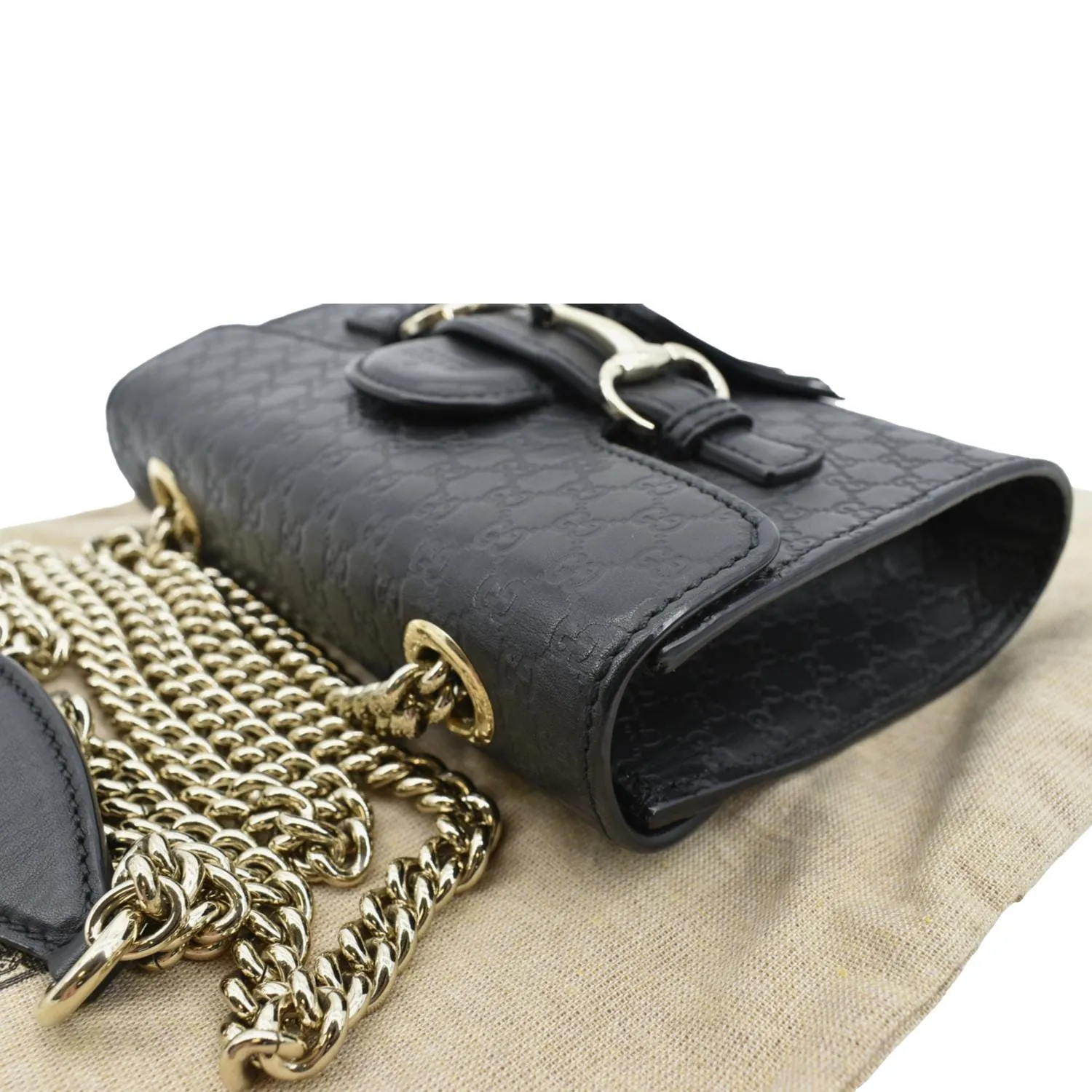 GUCCI Emily Mini Micro GG Leather Shoulder Bag Black 449636