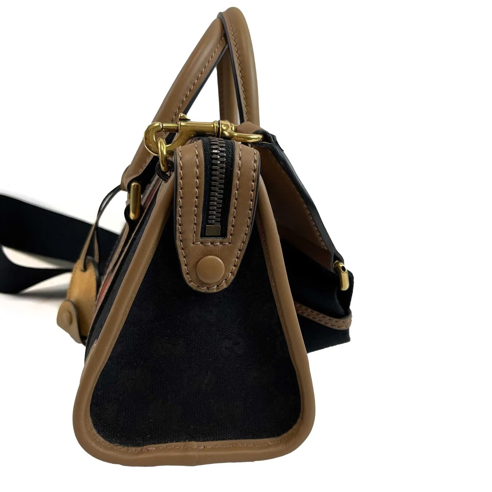 Gucci GG Canvas Linea Bauletto Plaque Mini Top Handle Crossbody Black/Brown