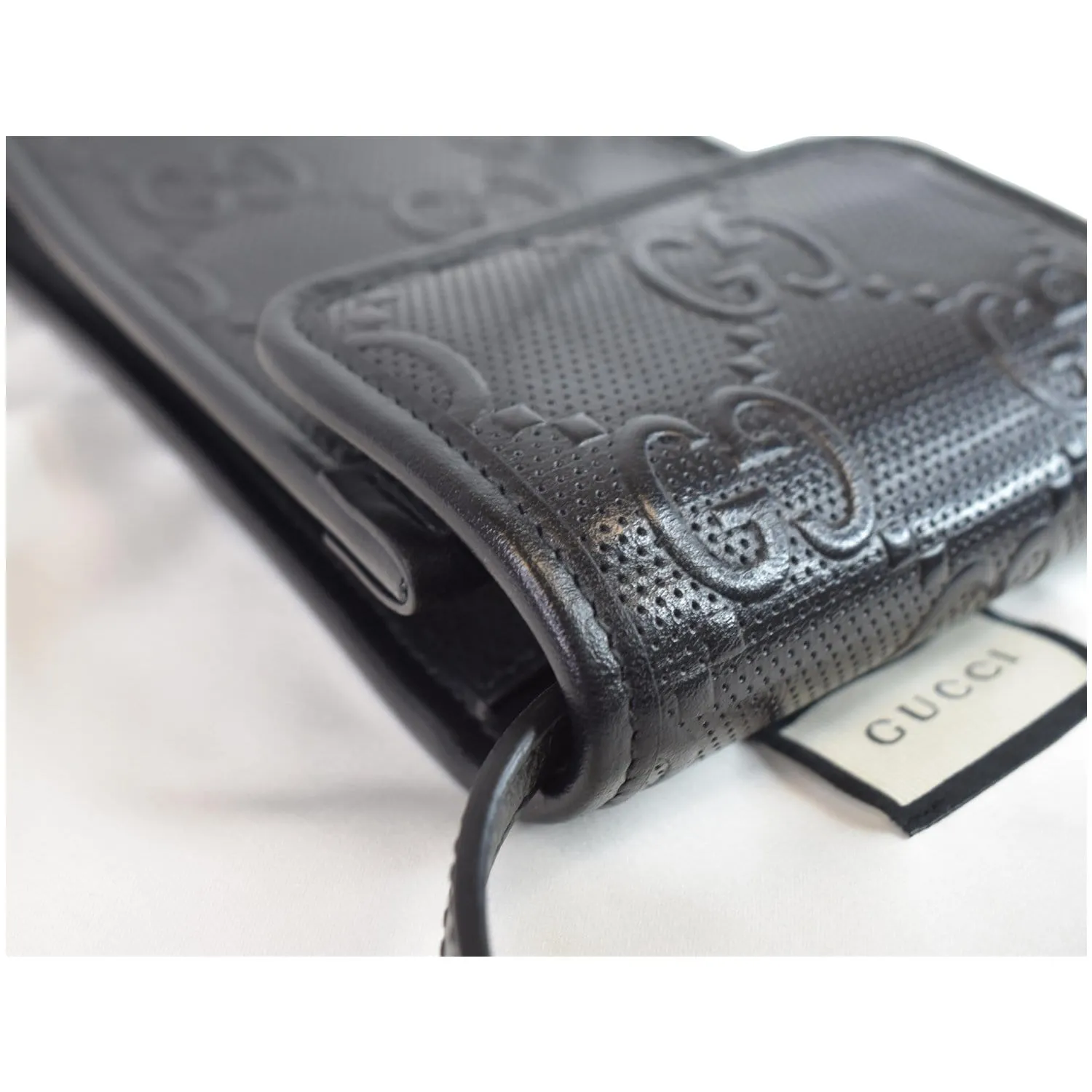 GUCCI GG Embossed Leather Mini Messenger Bag Black 625571