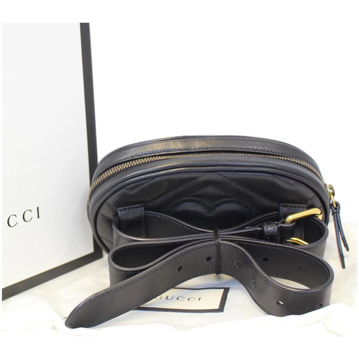 GUCCI GG Marmont Matelasse Black Leather Belt Bag 476434