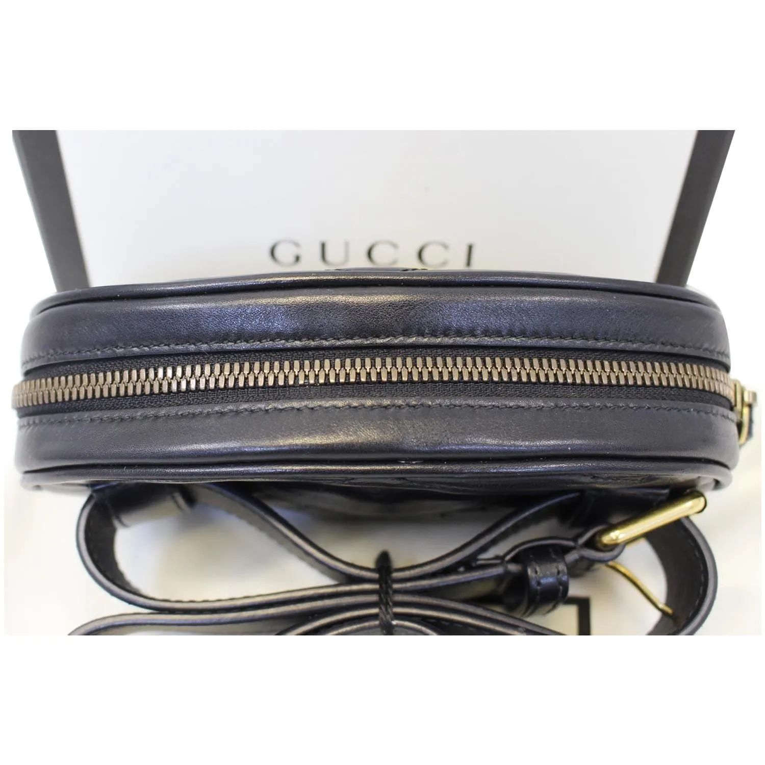 GUCCI GG Marmont Matelasse Black Leather Belt Bag 476434