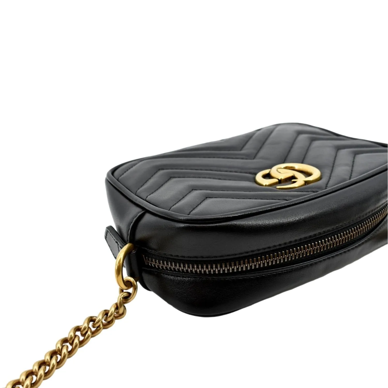 GUCCI GG Marmont Matelasse Mini Leather Crossbody Bag Black 448065