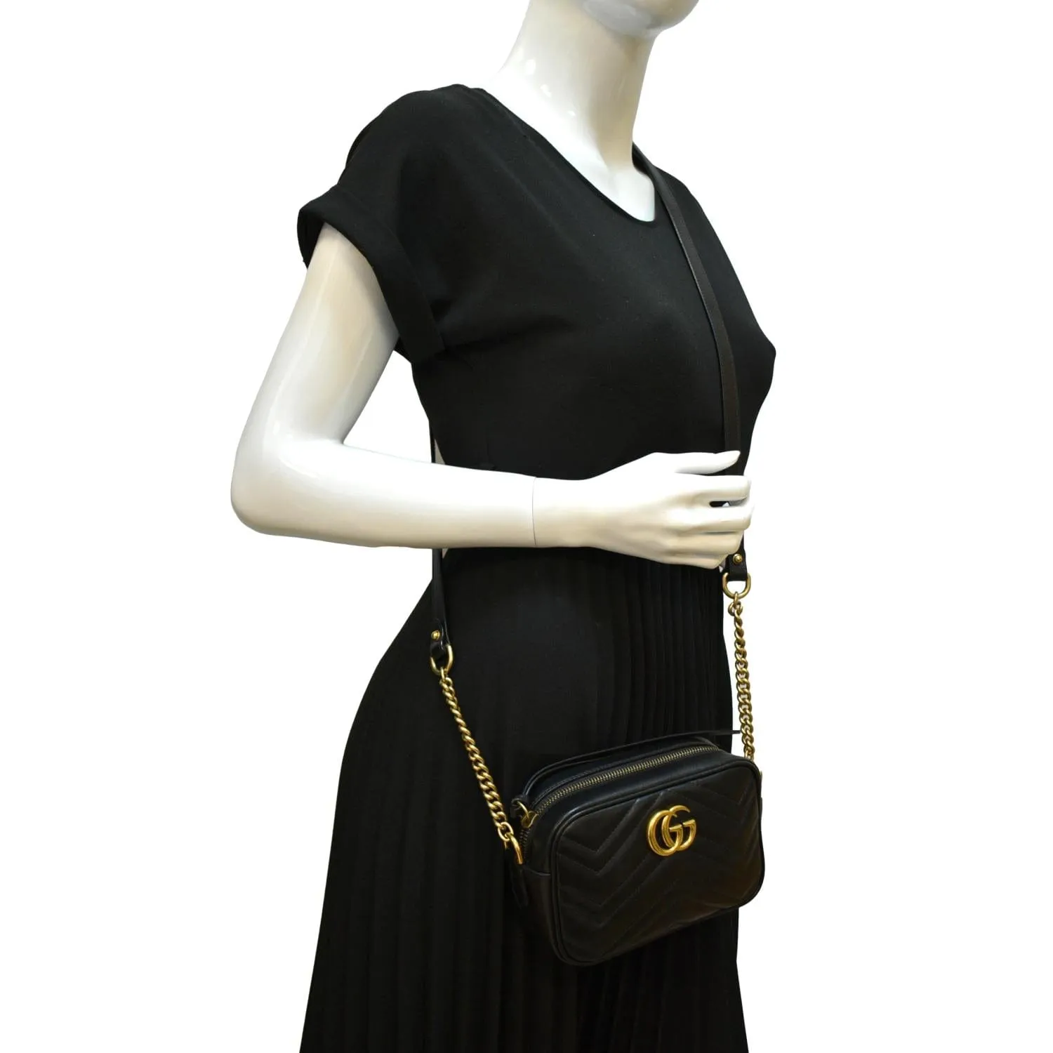 GUCCI GG Marmont Matelasse Mini Leather Crossbody Bag Black 448065