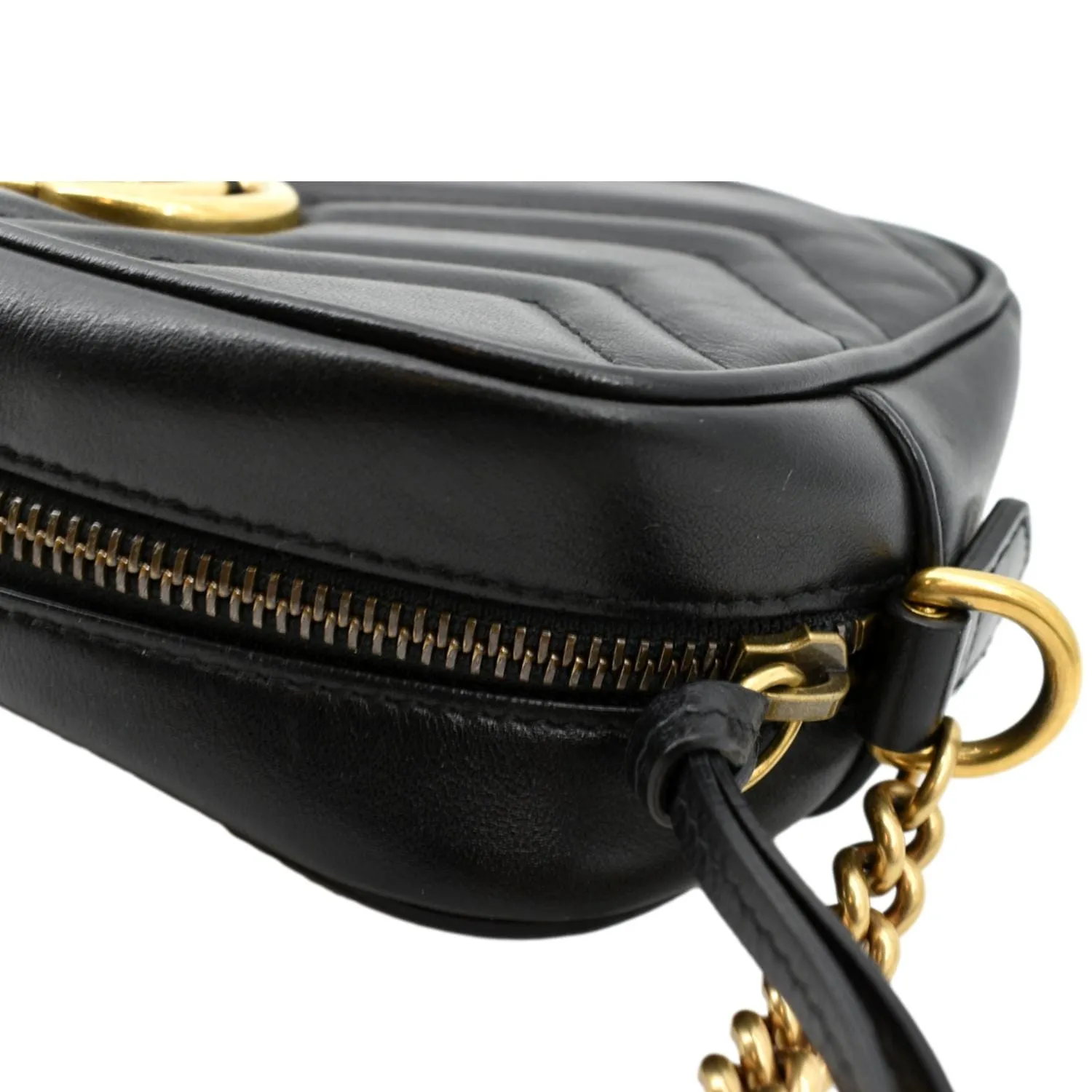 GUCCI GG Marmont Matelasse Mini Leather Crossbody Bag Black 448065