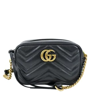 GUCCI GG Marmont Matelasse Mini Leather Crossbody Bag Black 448065