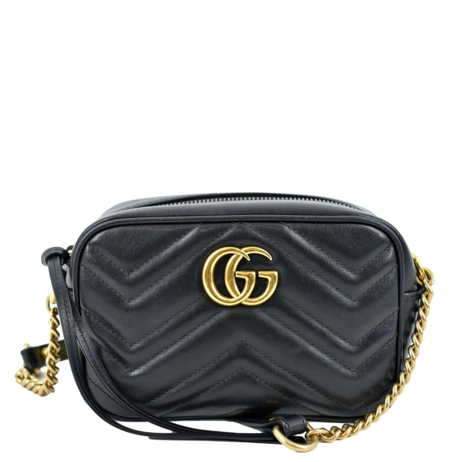 GUCCI GG Marmont Matelasse Mini Leather Crossbody Bag Black 448065