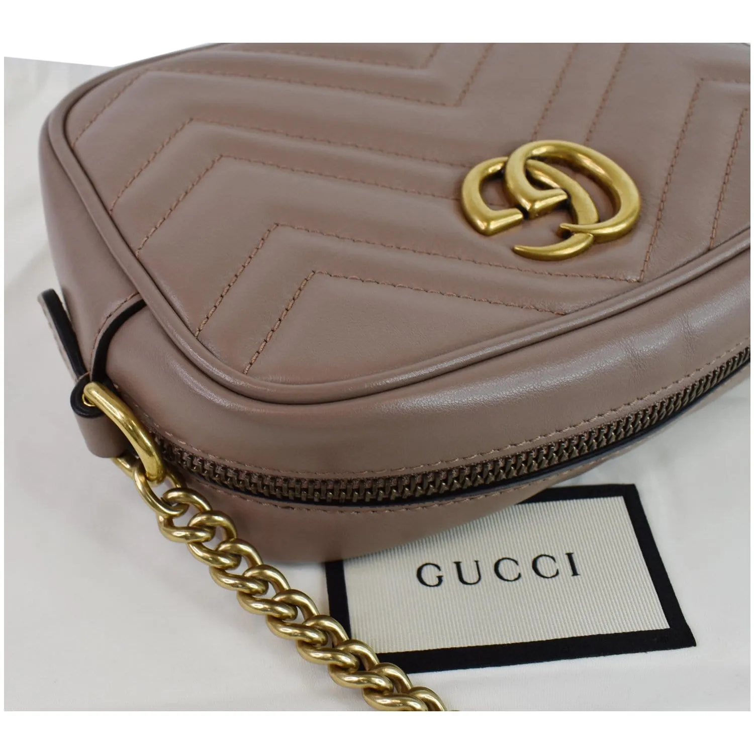 GUCCI GG Marmont Matelasse Mini Leather Crossbody Bag Dusty Pink 448065