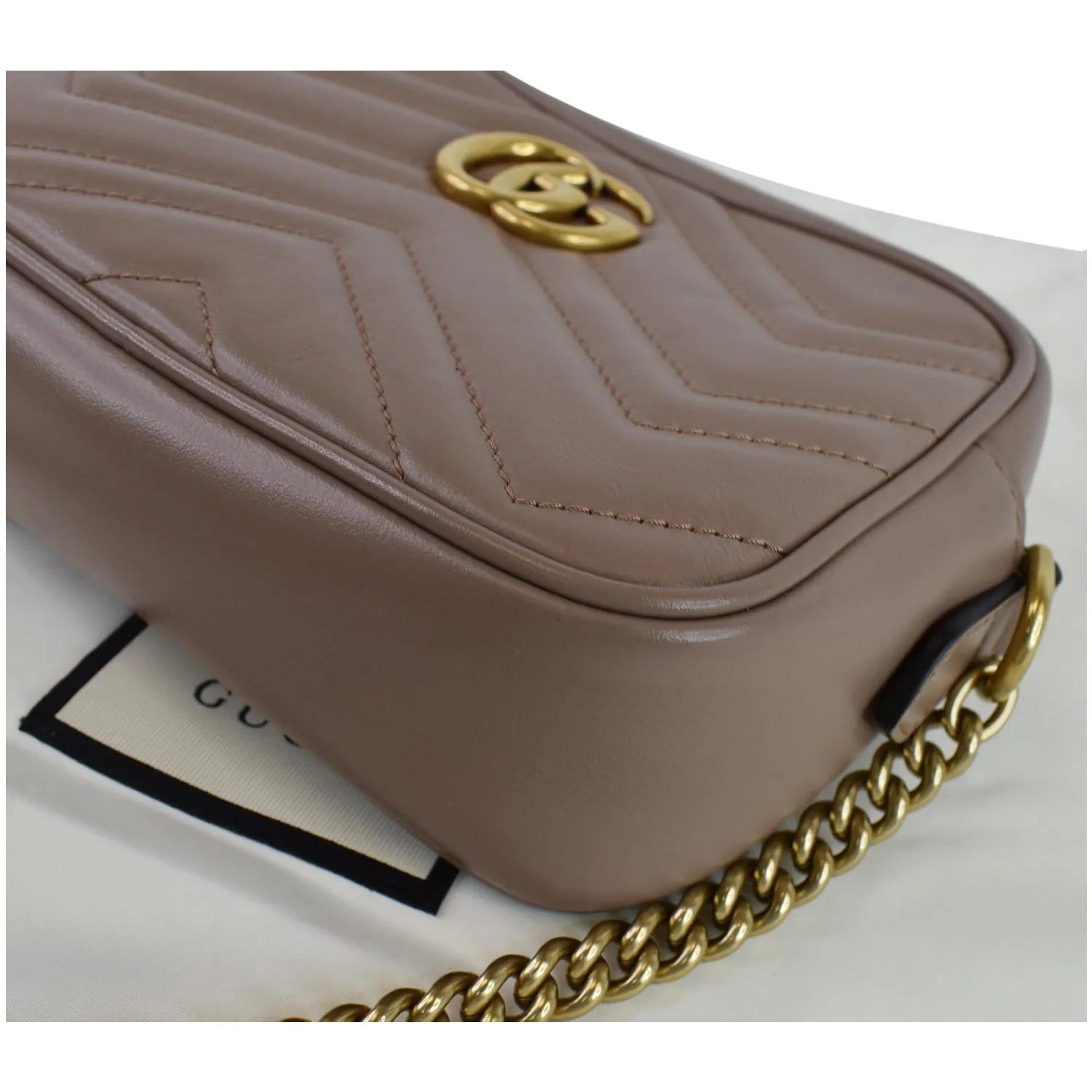GUCCI GG Marmont Matelasse Mini Leather Crossbody Bag Dusty Pink 448065