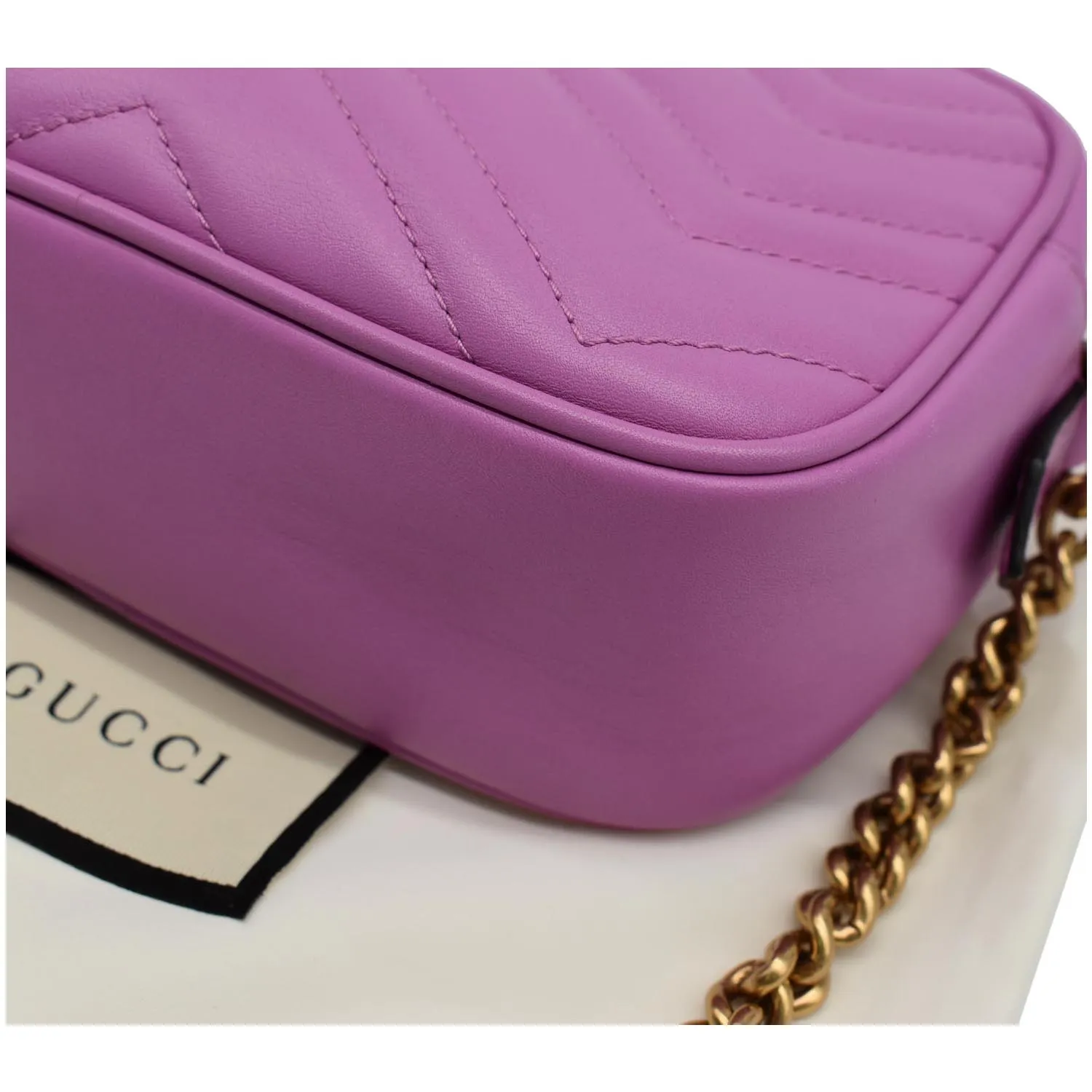 GUCCI GG Marmont Matelasse Mini Leather Crossbody Bag Purple 448065