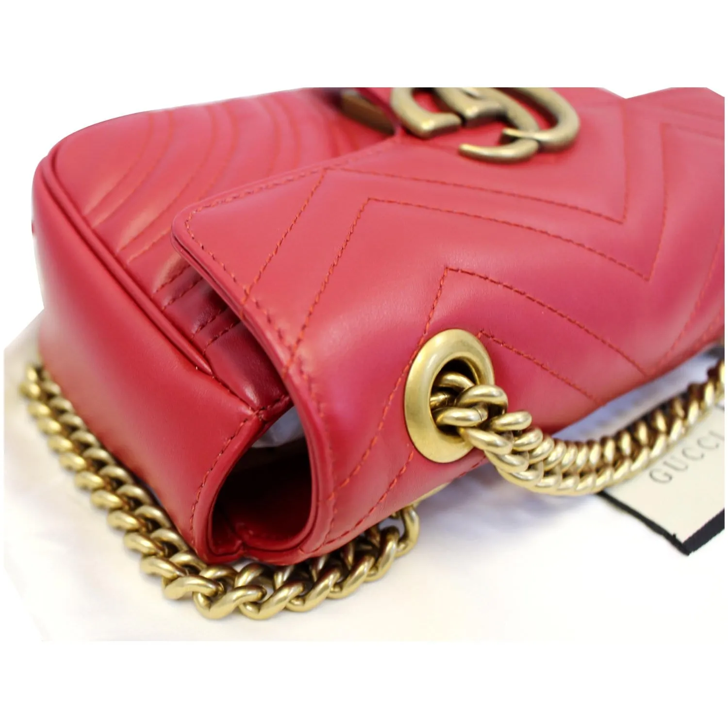 GUCCI GG Marmont Mini Leather Shoulder Crossbody Bag Red 446744