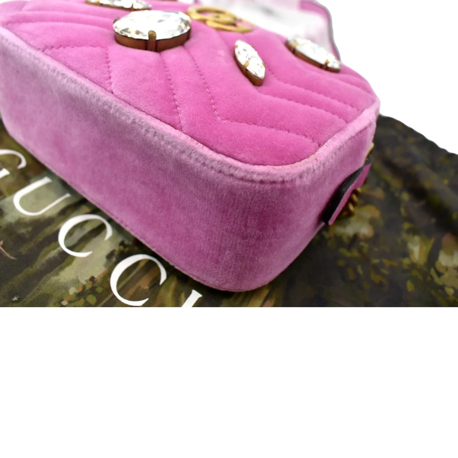 GUCCI GG Marmont Mini Marquise Crystal Velvet Crossbody Bag Pink