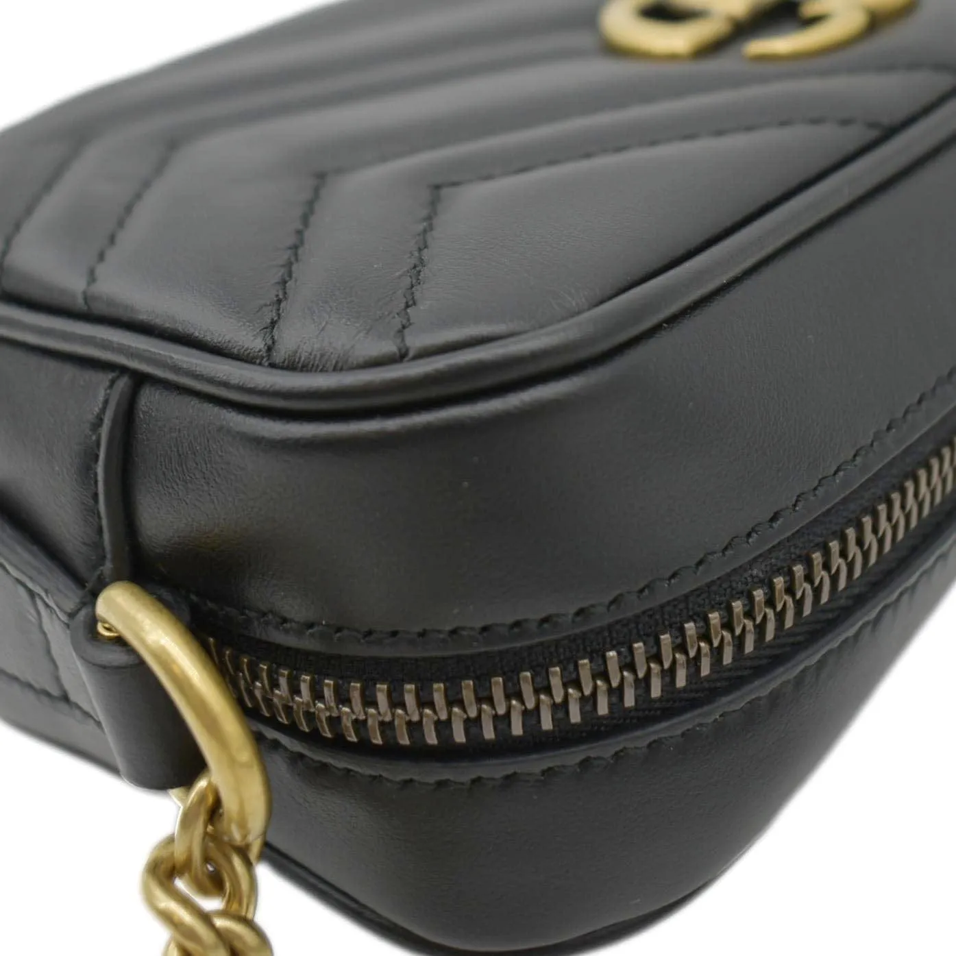 GUCCI GG Marmont Mini Matelasse Leather Chain Crossbody Bag Black 448065