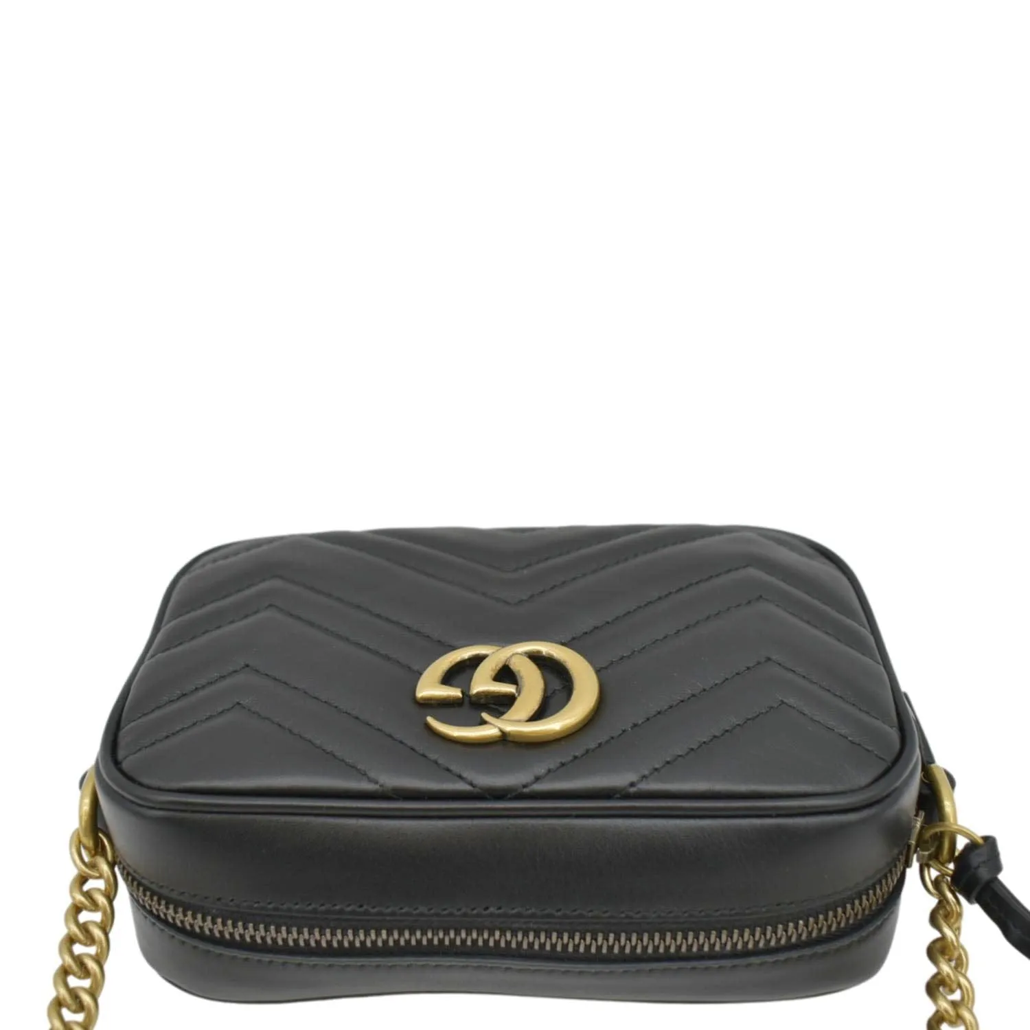 GUCCI GG Marmont Mini Matelasse Leather Chain Crossbody Bag Black 448065