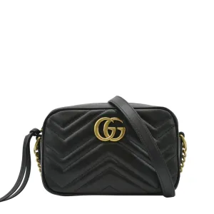 GUCCI GG Marmont Mini Matelasse Leather Chain Crossbody Bag Black 448065