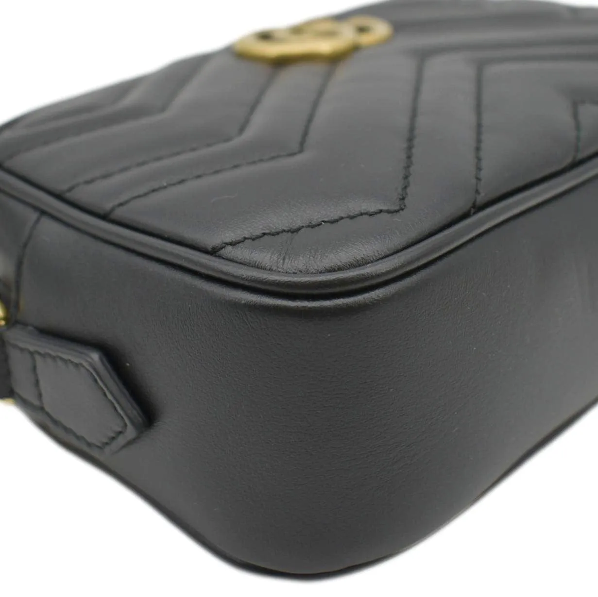 GUCCI GG Marmont Mini Matelasse Leather Chain Crossbody Bag Black 448065
