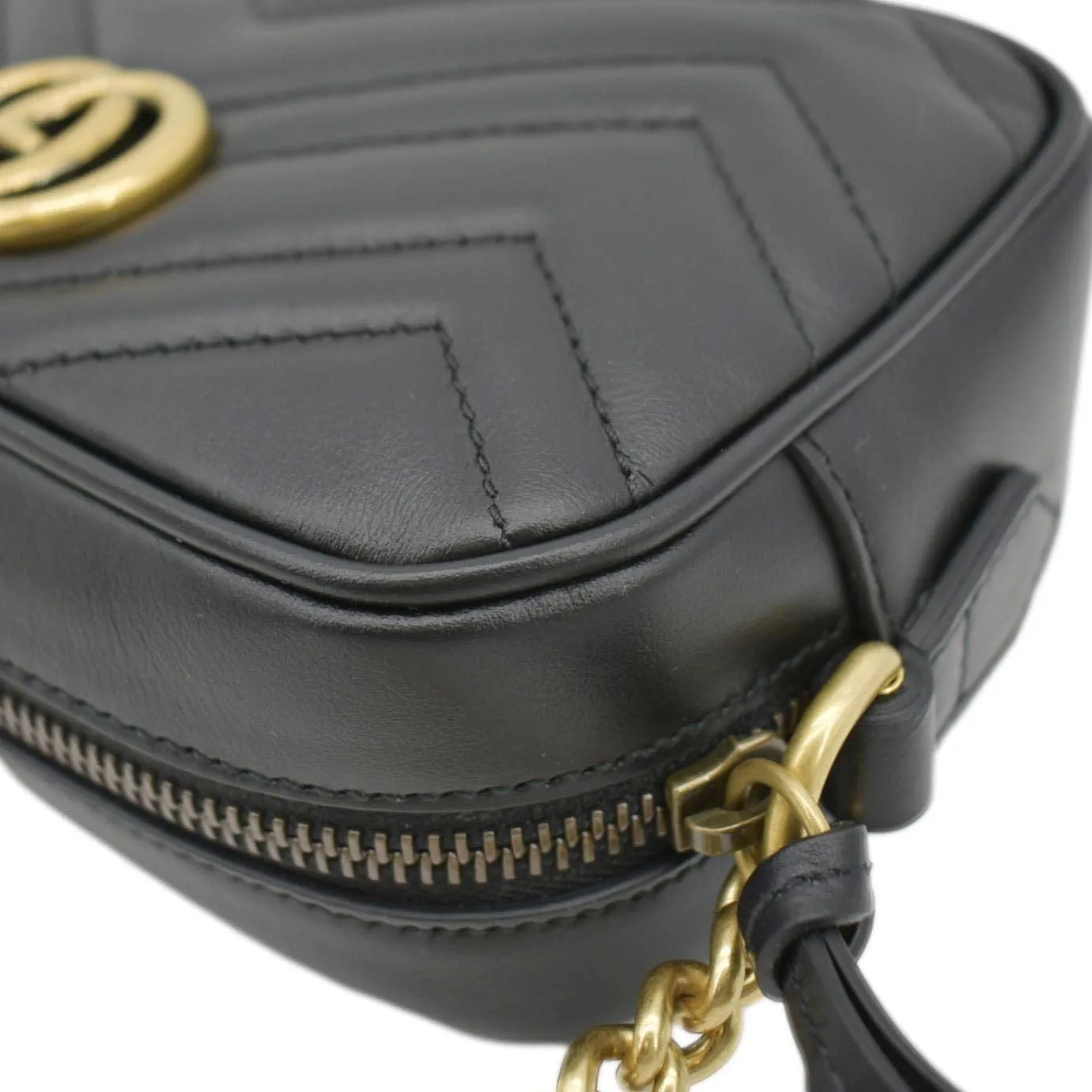 GUCCI GG Marmont Mini Matelasse Leather Chain Crossbody Bag Black 448065