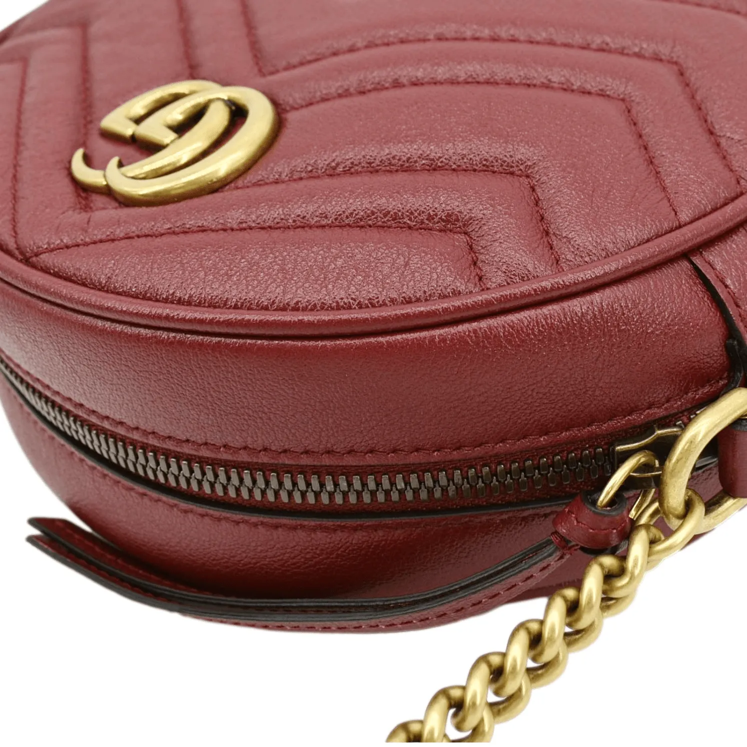 GUCCI GG Marmont Mini Round Leather Crossbody Bag Red 550154
