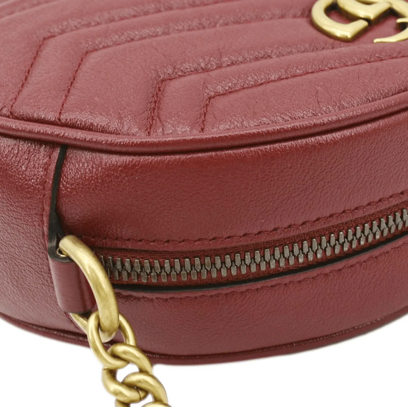 GUCCI GG Marmont Mini Round Leather Crossbody Bag Red 550154