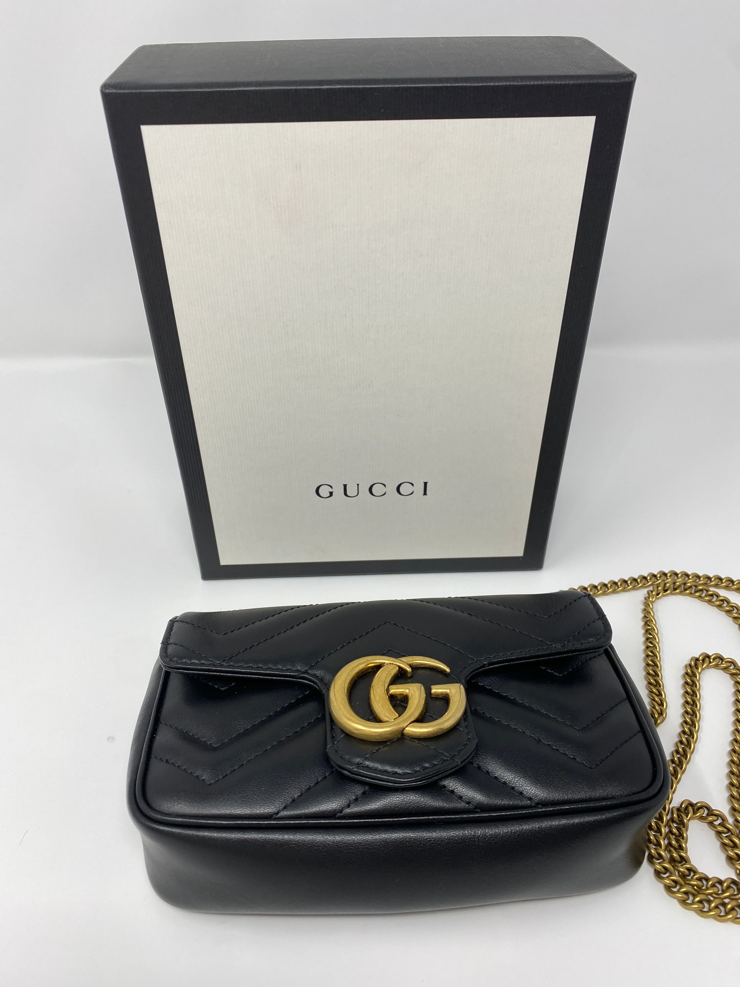 Gucci GG Marmont Super Mini Bag Black Chevron Leather