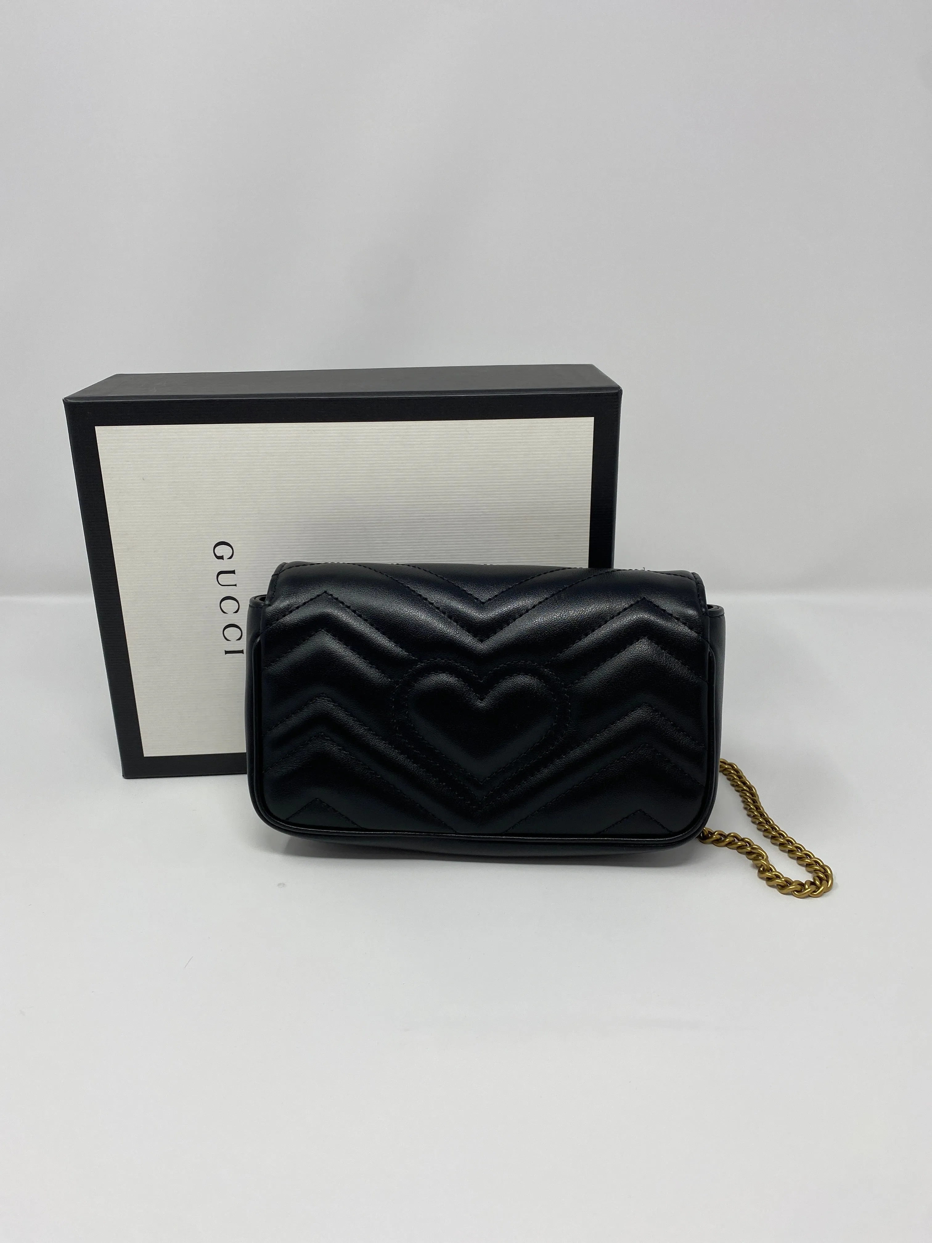 Gucci GG Marmont Super Mini Bag Black Chevron Leather