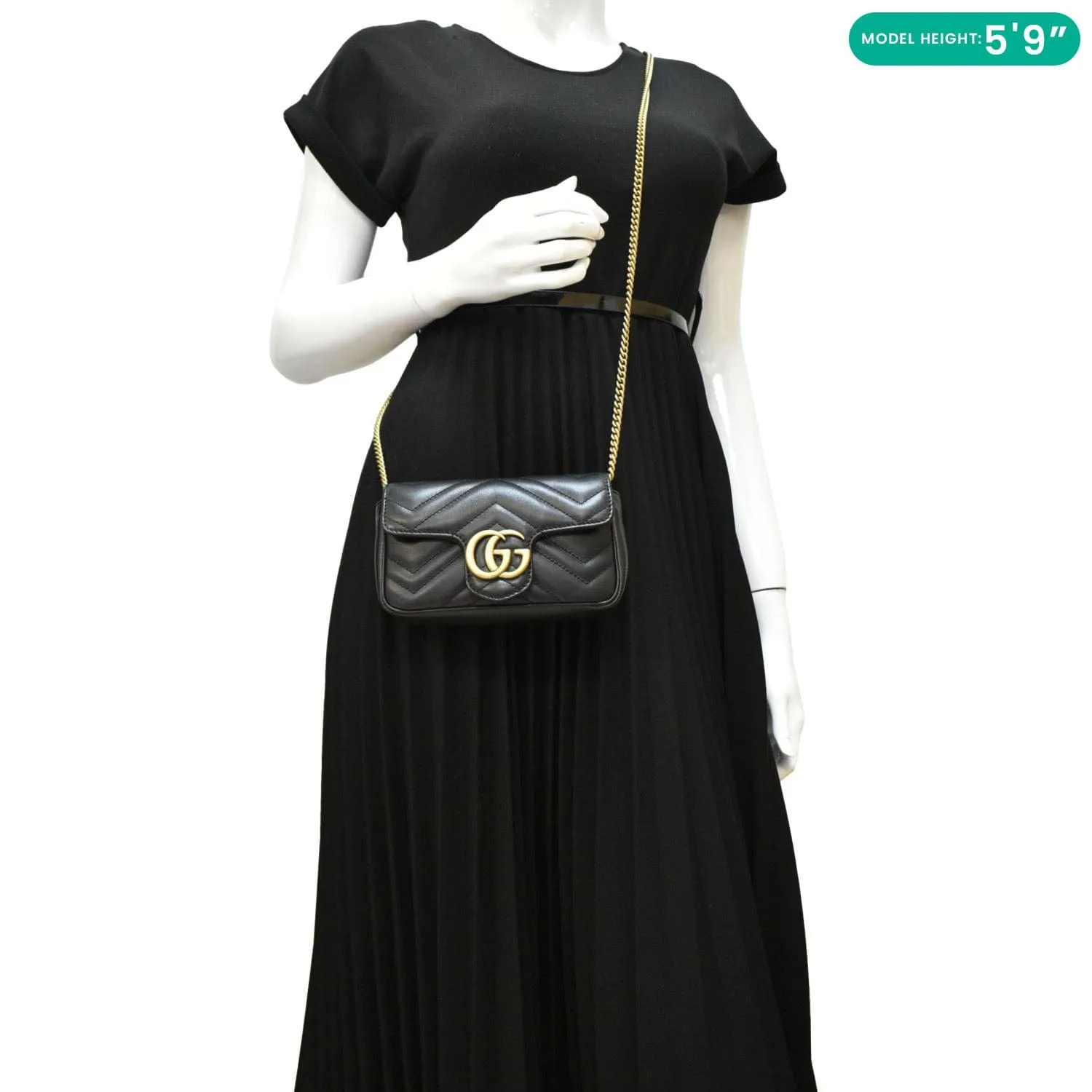 GUCCI GG Marmont Super Mini Matelasse Leather Crossbody Bag Black 476433