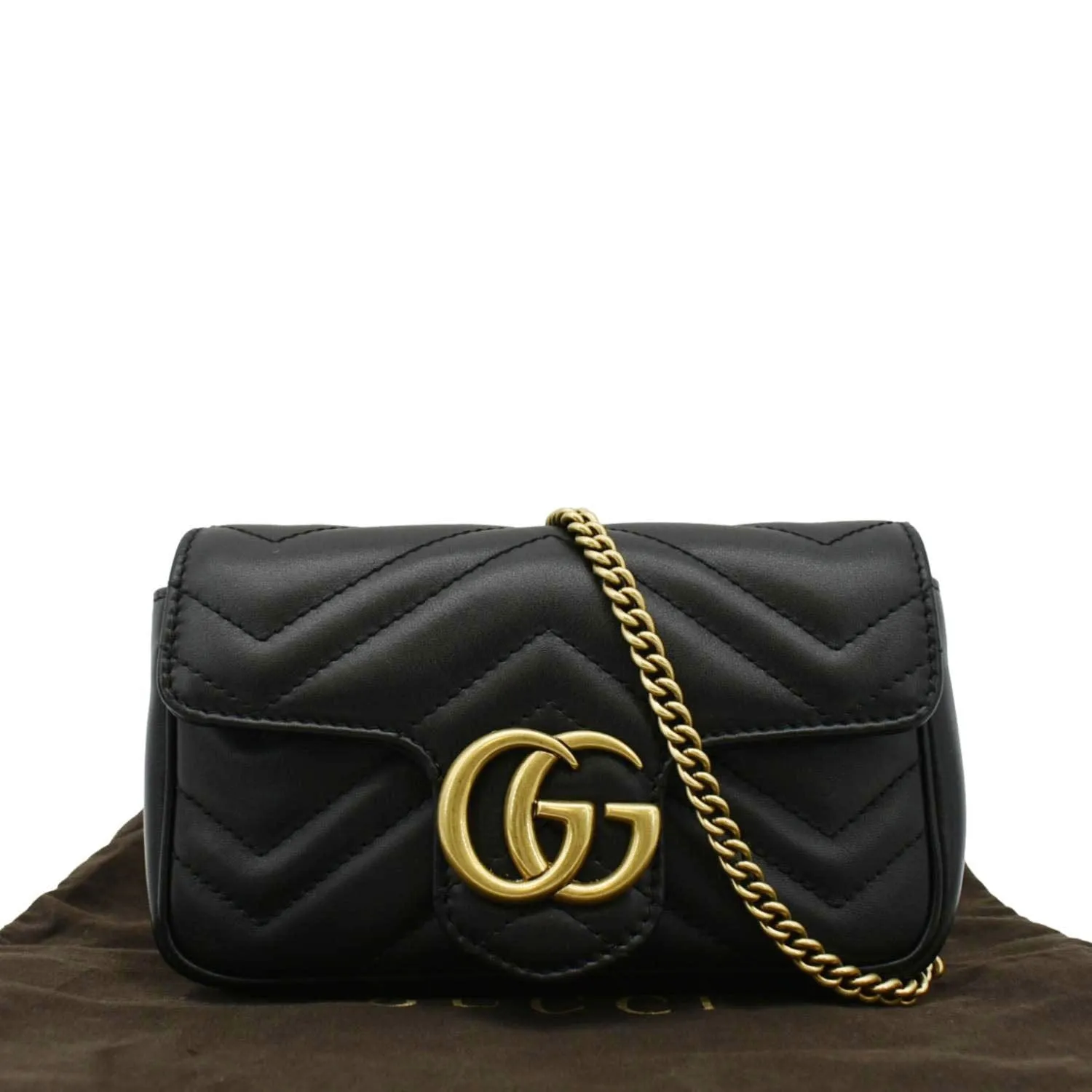 GUCCI GG Marmont Super Mini Matelasse Leather Crossbody Bag Black 476433