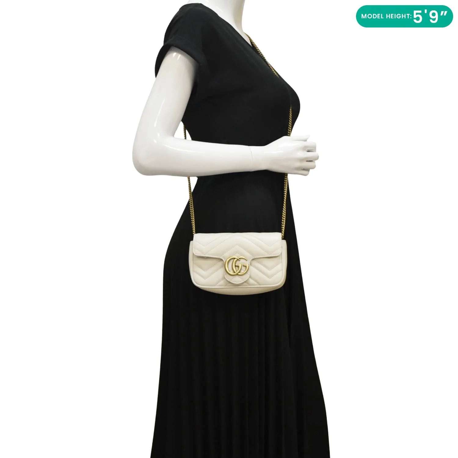 GUCCI GG Marmont Super Mini  Matelasse Leather Crossbody Bag White 476433