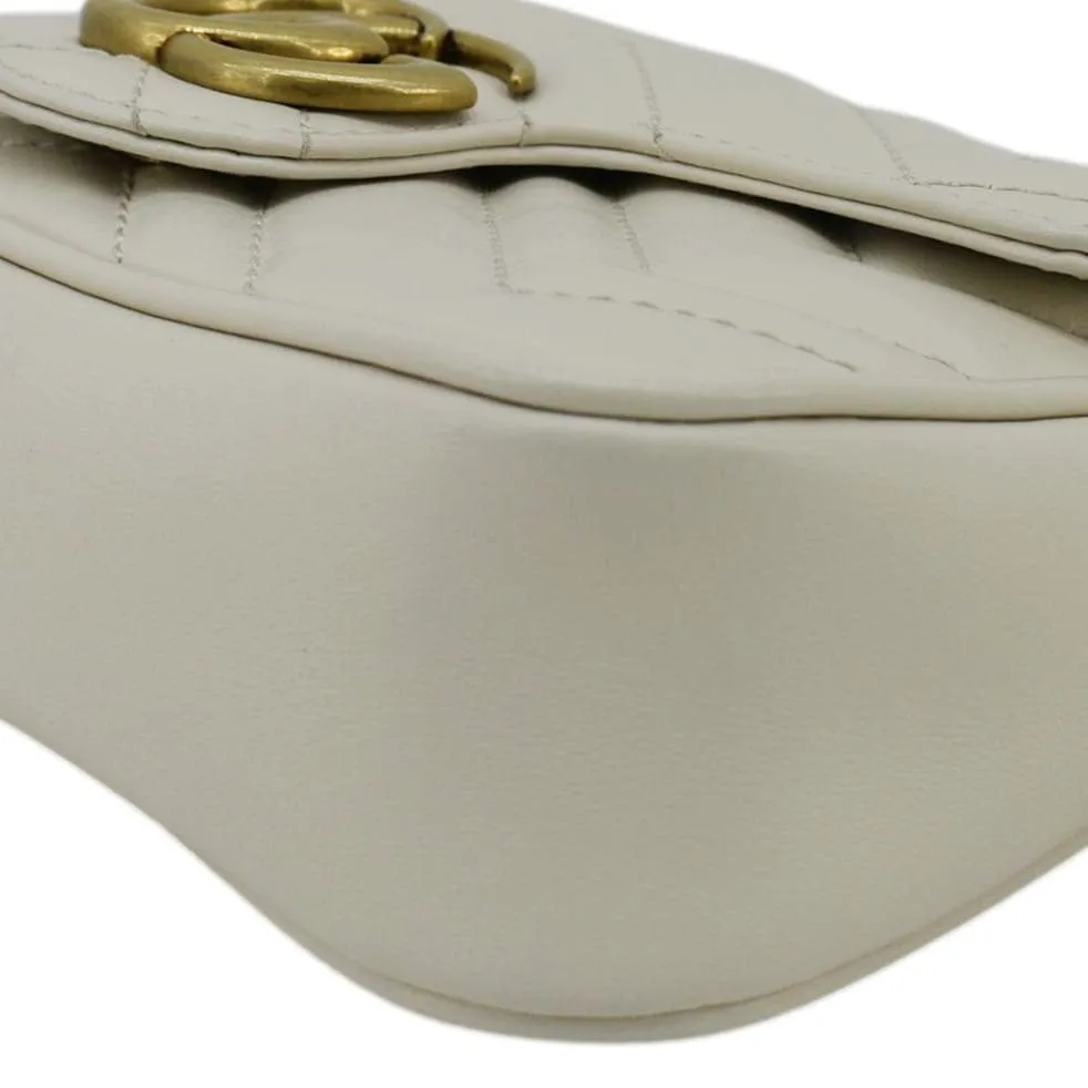 GUCCI GG Marmont Super Mini  Matelasse Leather Crossbody Bag White 476433