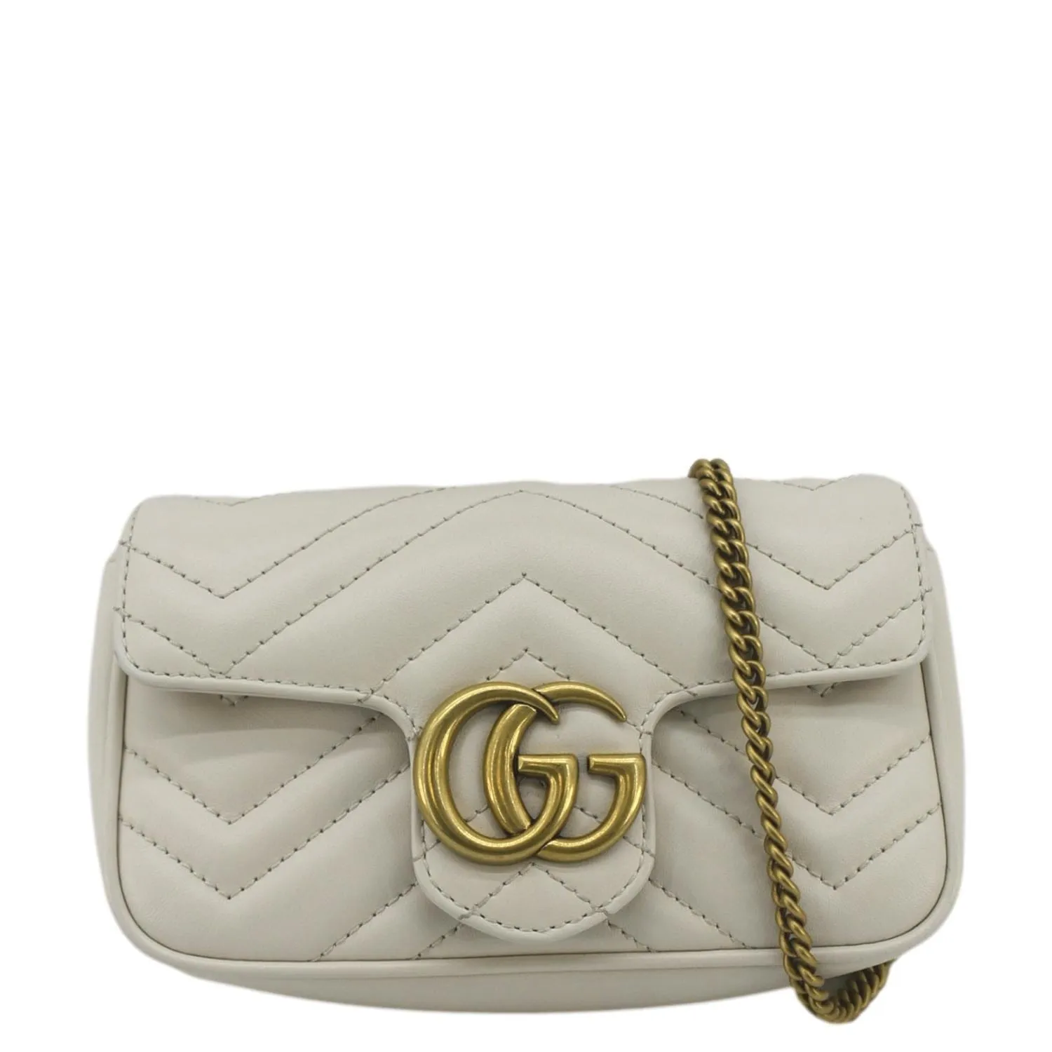 GUCCI GG Marmont Super Mini  Matelasse Leather Crossbody Bag White 476433