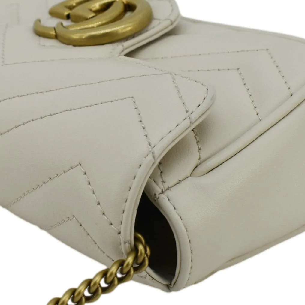 GUCCI GG Marmont Super Mini  Matelasse Leather Crossbody Bag White 476433