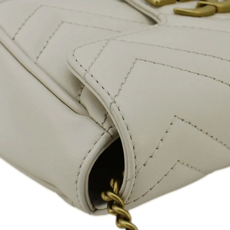 GUCCI GG Marmont Super Mini  Matelasse Leather Crossbody Bag White 476433