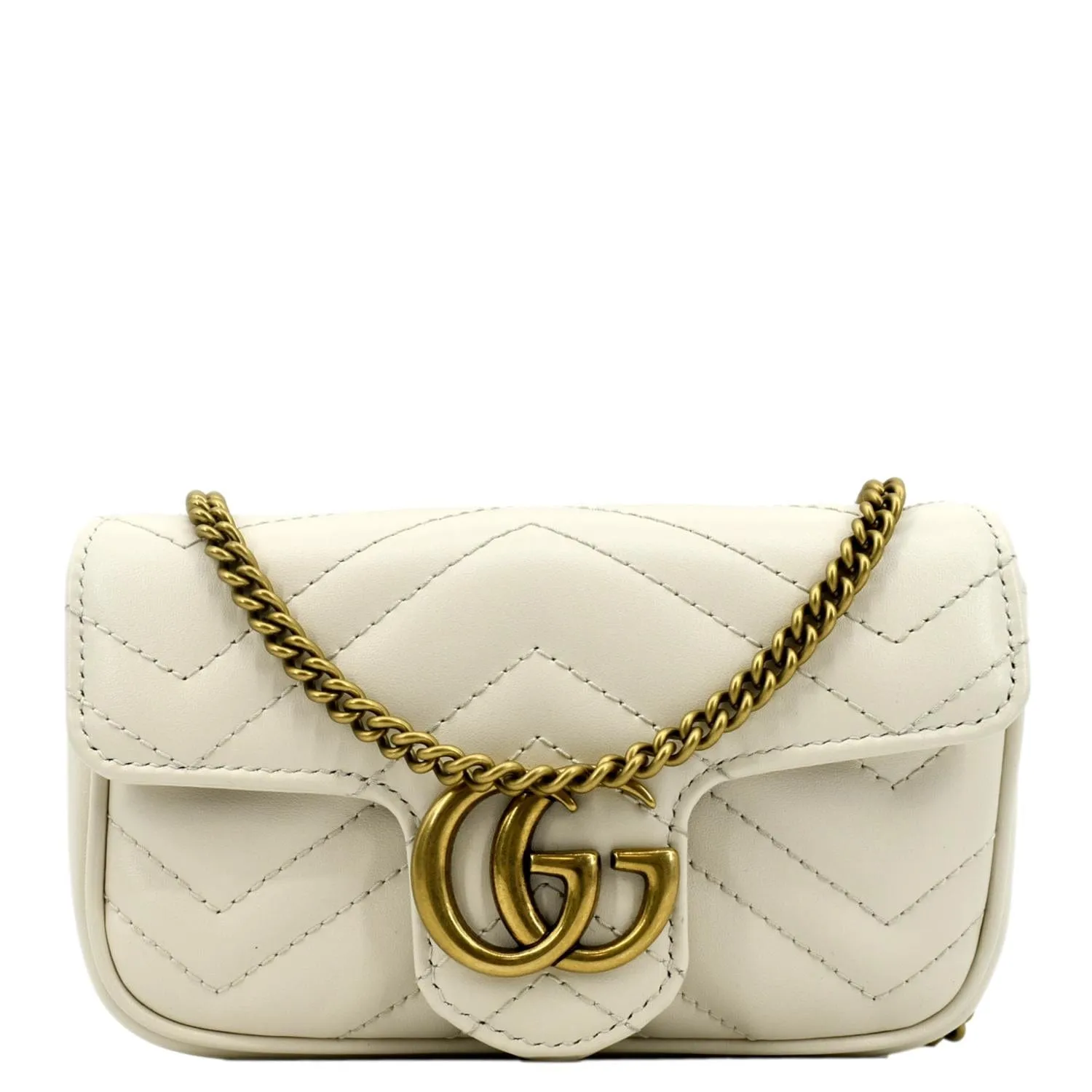 GUCCI GG Marmont Super Mini Matelasse Leather Crossbody Bag White 476433