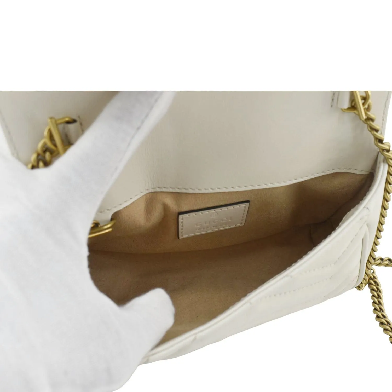 GUCCI GG Marmont Super Mini  Matelasse Leather Crossbody Bag White 476433