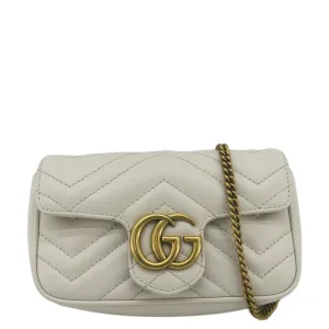 GUCCI GG Marmont Super Mini  Matelasse Leather Crossbody Bag White 476433