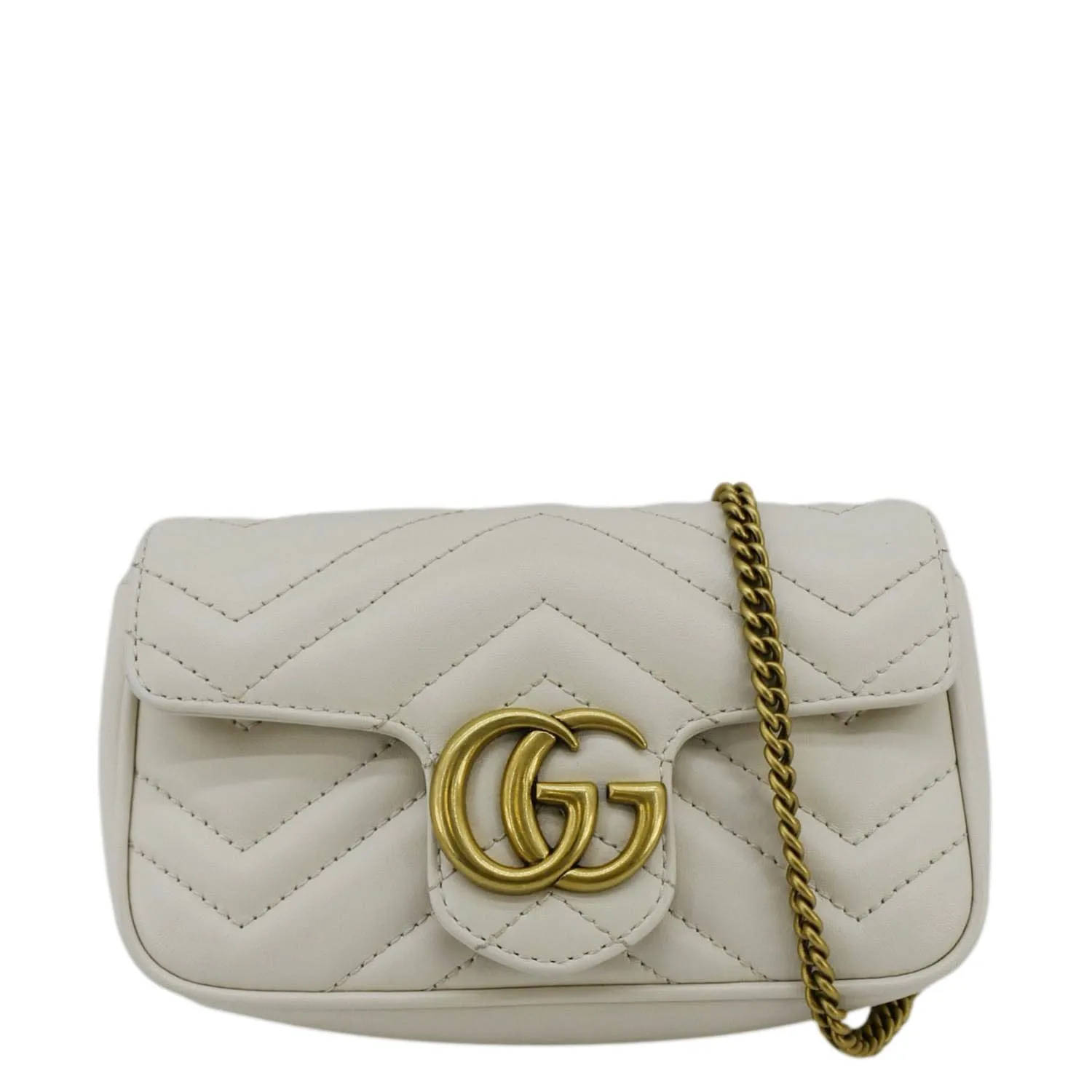 GUCCI GG Marmont Super Mini  Matelasse Leather Crossbody Bag White 476433