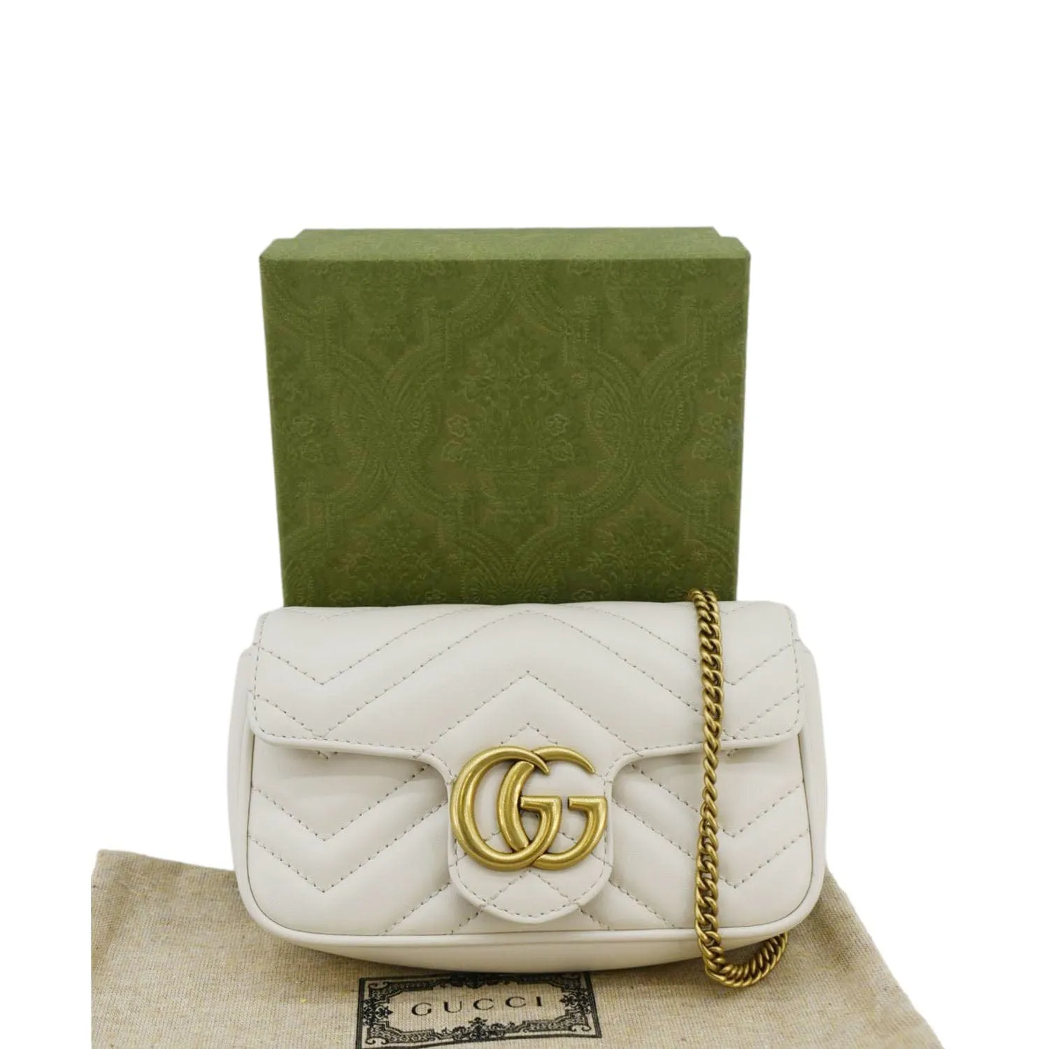 GUCCI GG Marmont Super Mini  Matelasse Leather Crossbody Bag White 476433