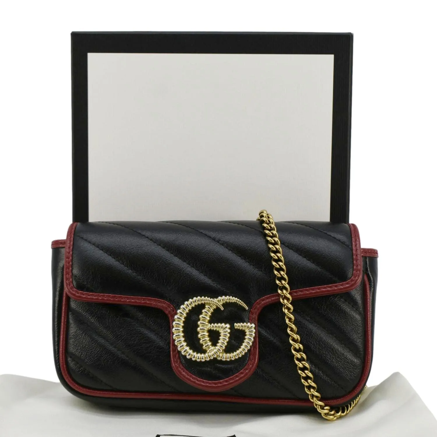 GUCCI GG Marmont Tourchon Mini Matelasse Leather Shoulder Crossbody Bag Black 574969