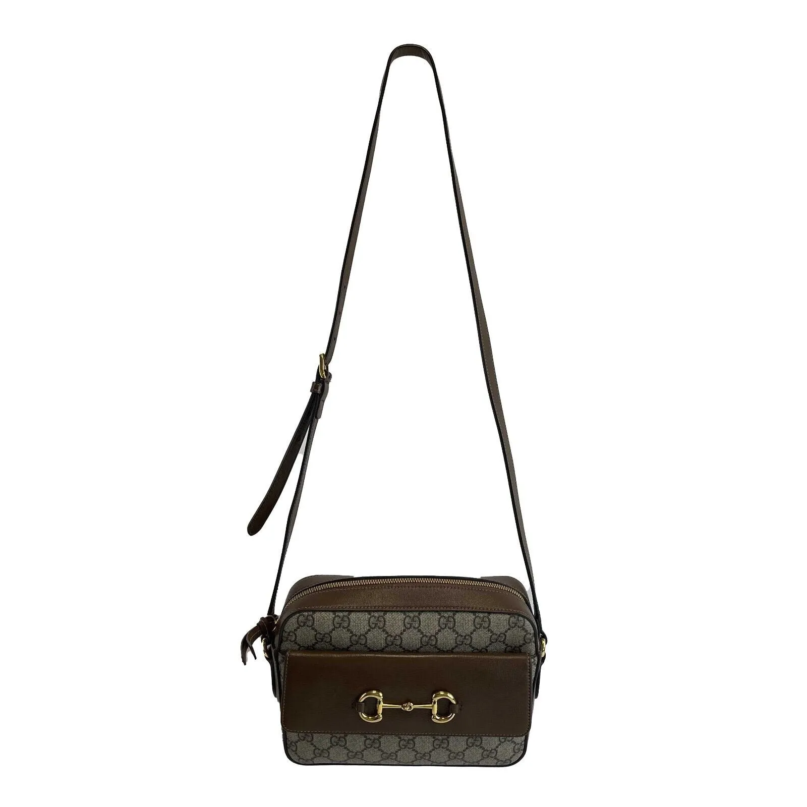 Gucci GG Supreme Horsebit 1955 Crossbody Shoulder Bag Brown Beige