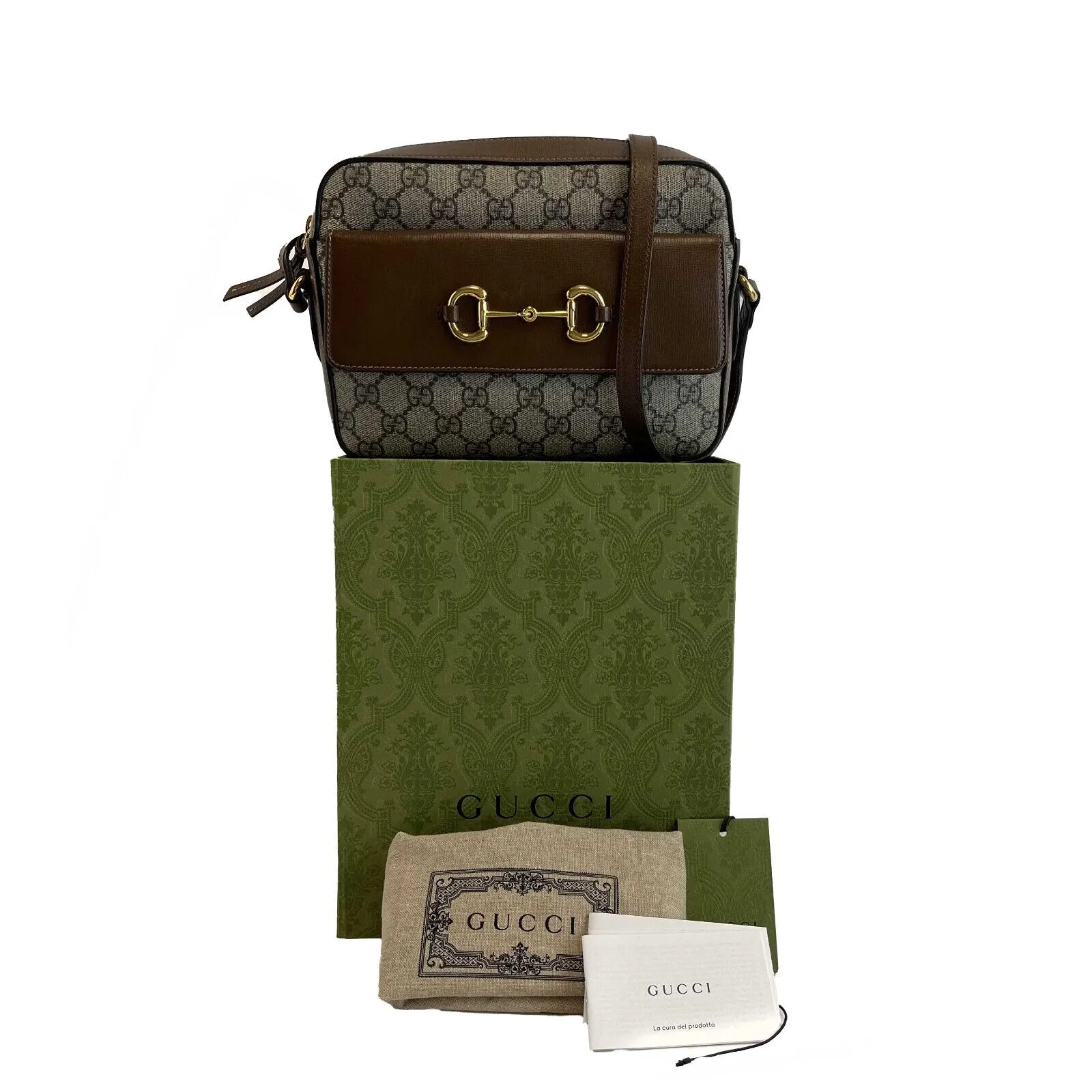 Gucci GG Supreme Horsebit 1955 Crossbody Shoulder Bag Brown Beige