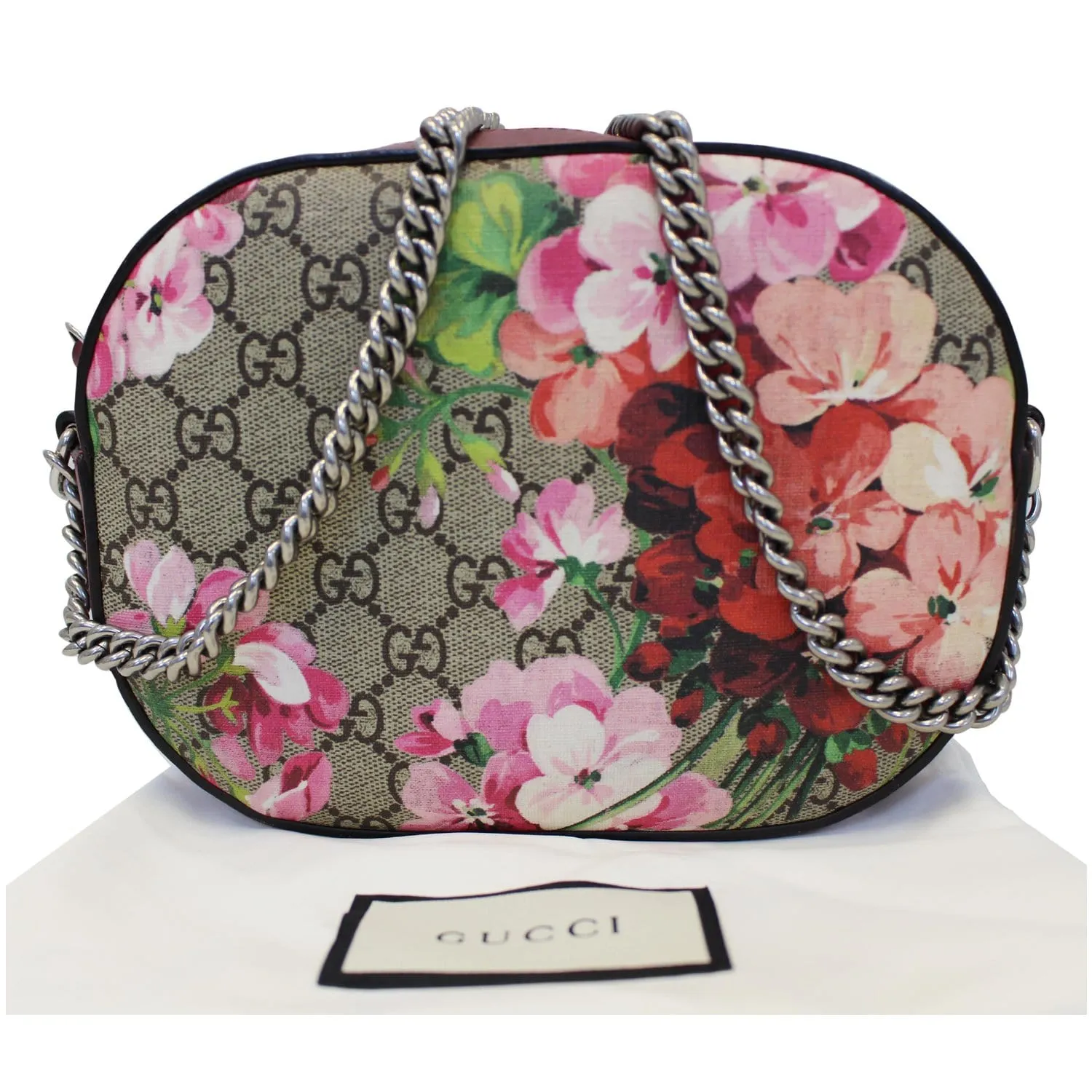 GUCCI GG Supreme Monogram Blooms Print Mini Chain Crossbody Bag Beige