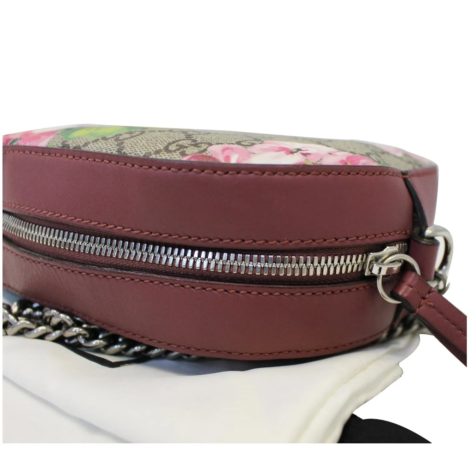 GUCCI GG Supreme Monogram Blooms Print Mini Chain Crossbody Bag Beige