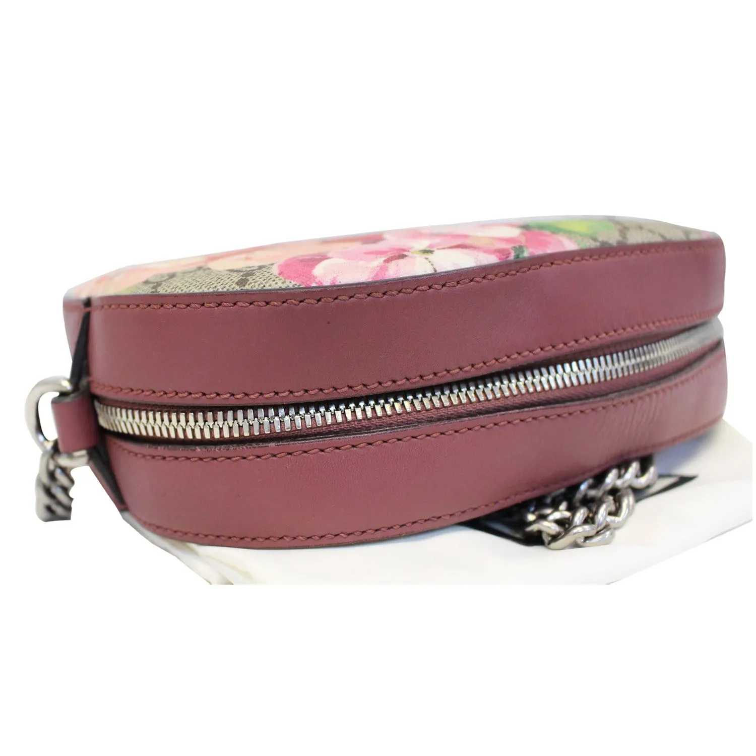 GUCCI GG Supreme Monogram Blooms Print Mini Chain Crossbody Bag Beige