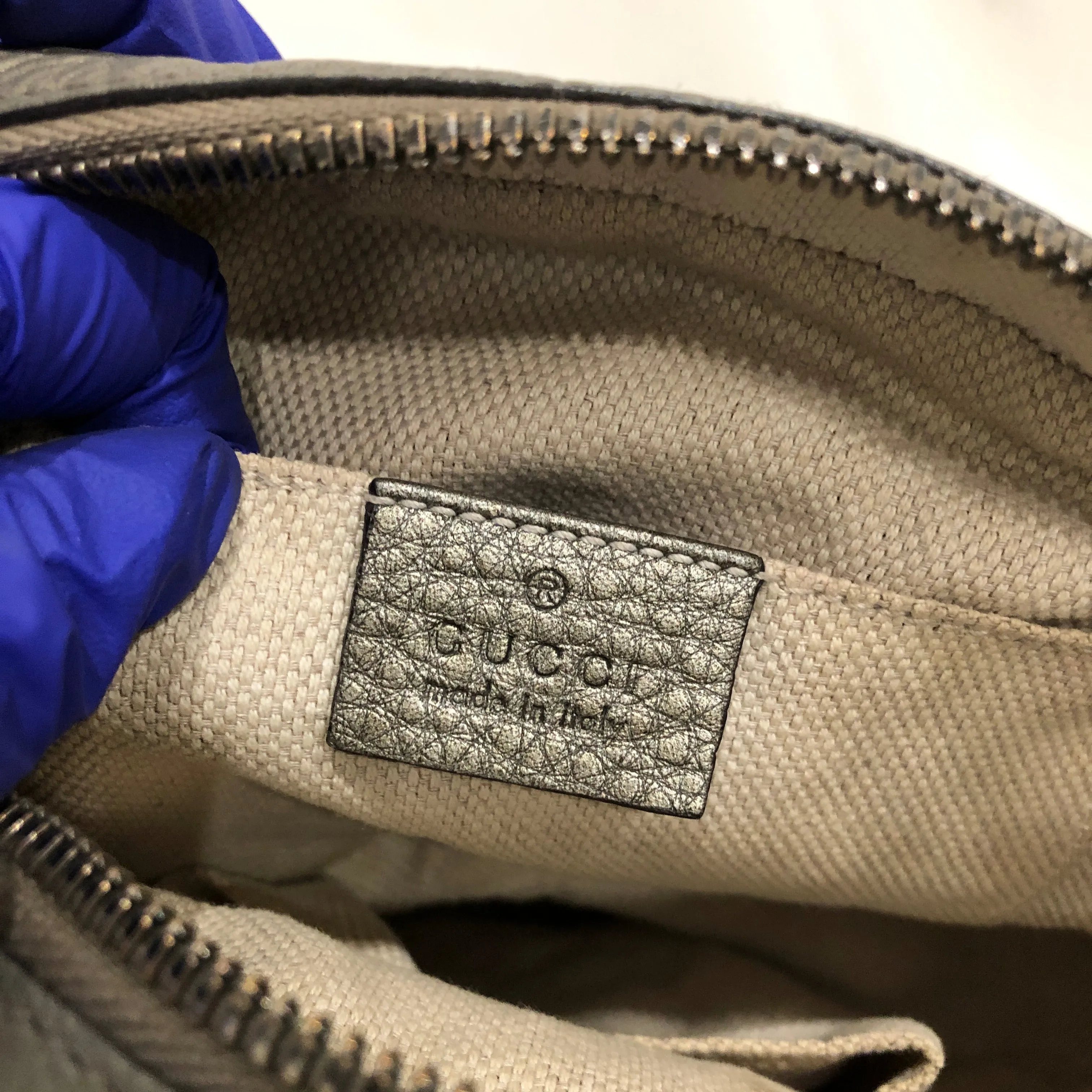 Gucci Grey Leather GG Soho Crossbody Bag Sku# 82801