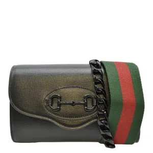 GUCCI Horsebit 1955 Mini Leather Crossbody Bag Black 724713