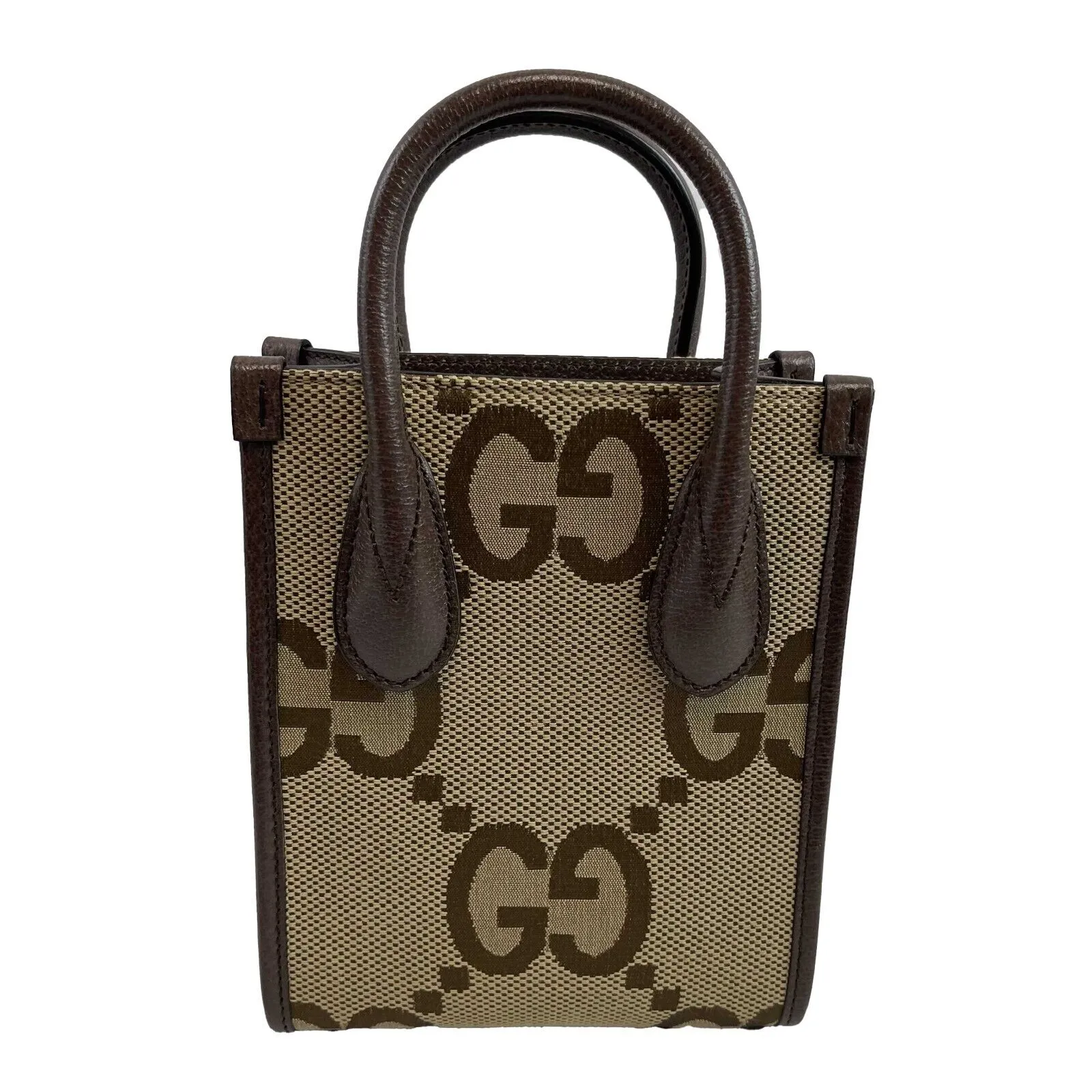 Gucci Jumbo GG Mini Vertical Tote Crossbody Handbag Beige Brown