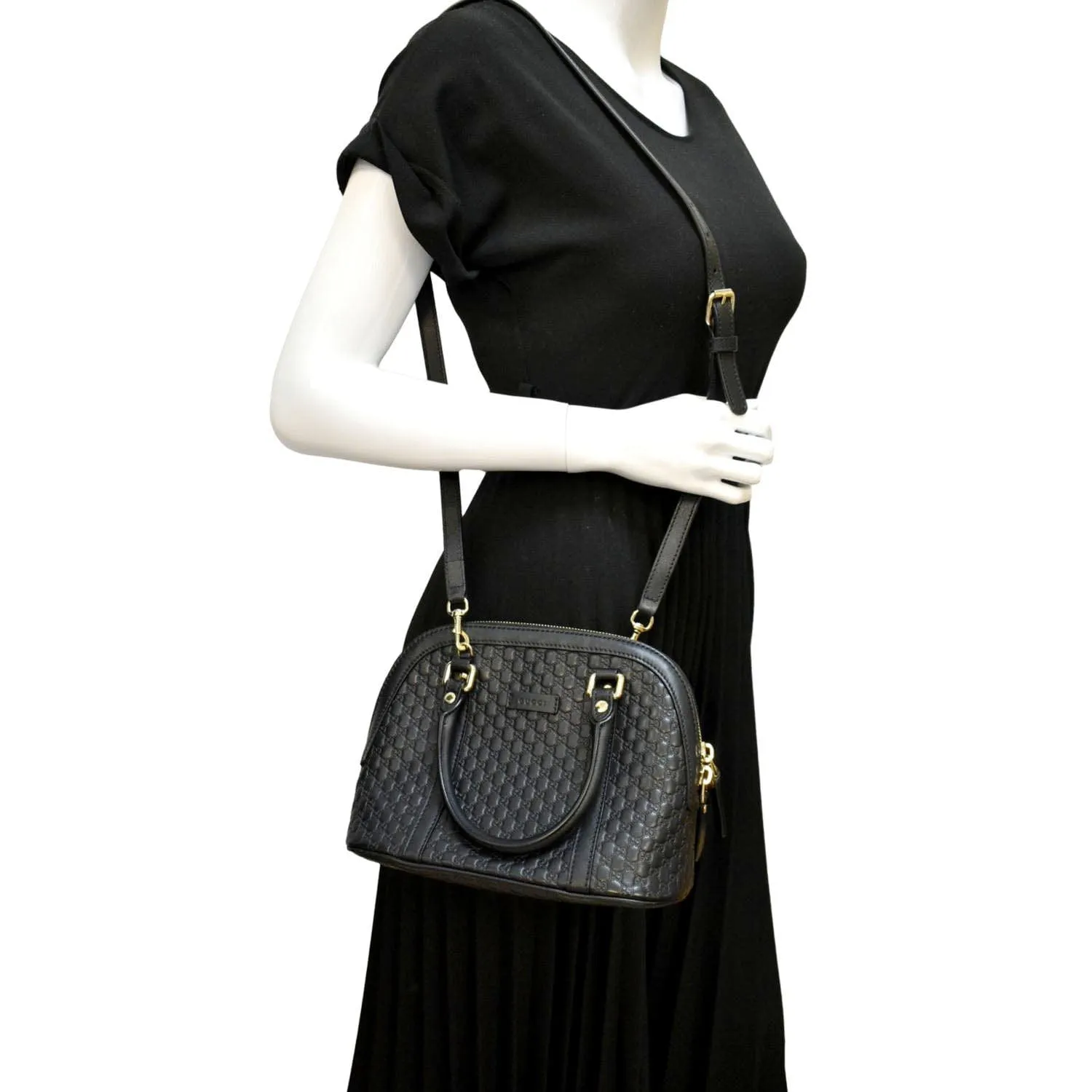 GUCCI Mini Dome Leather Crossbody Bag Black 449654