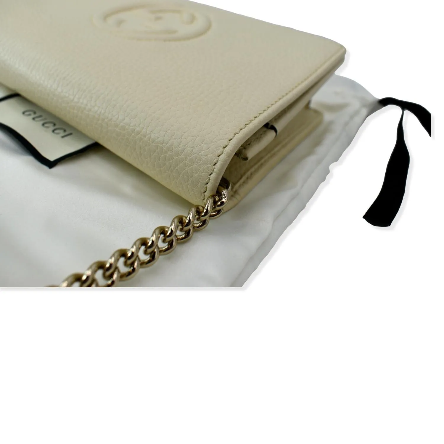 GUCCI Mini Soho Leather Wallet On Chain Crossbody Bag Ivory 598211